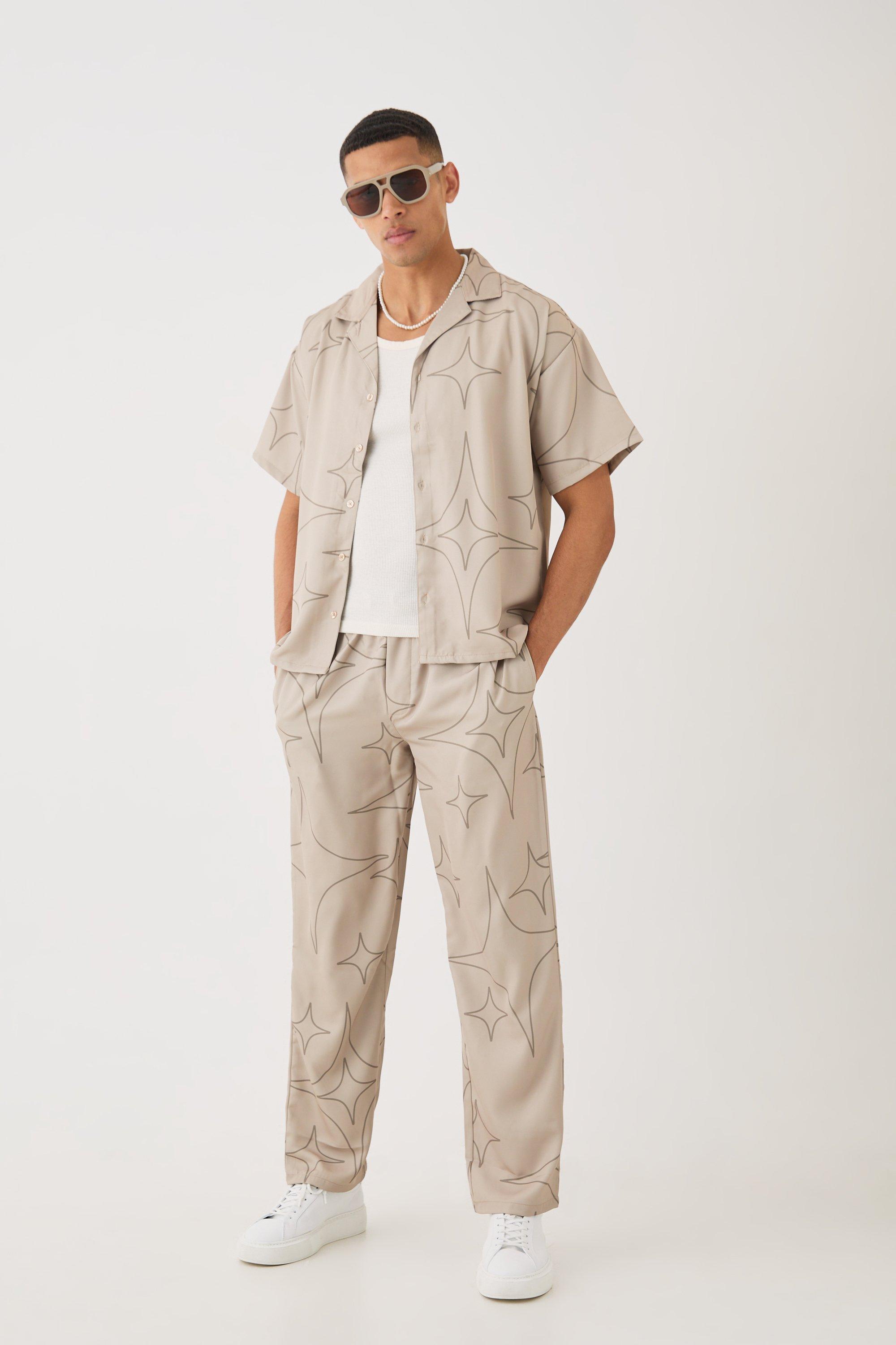Image of Soft Twill Boxy Tonal Star Shirt & Trouser, Beige