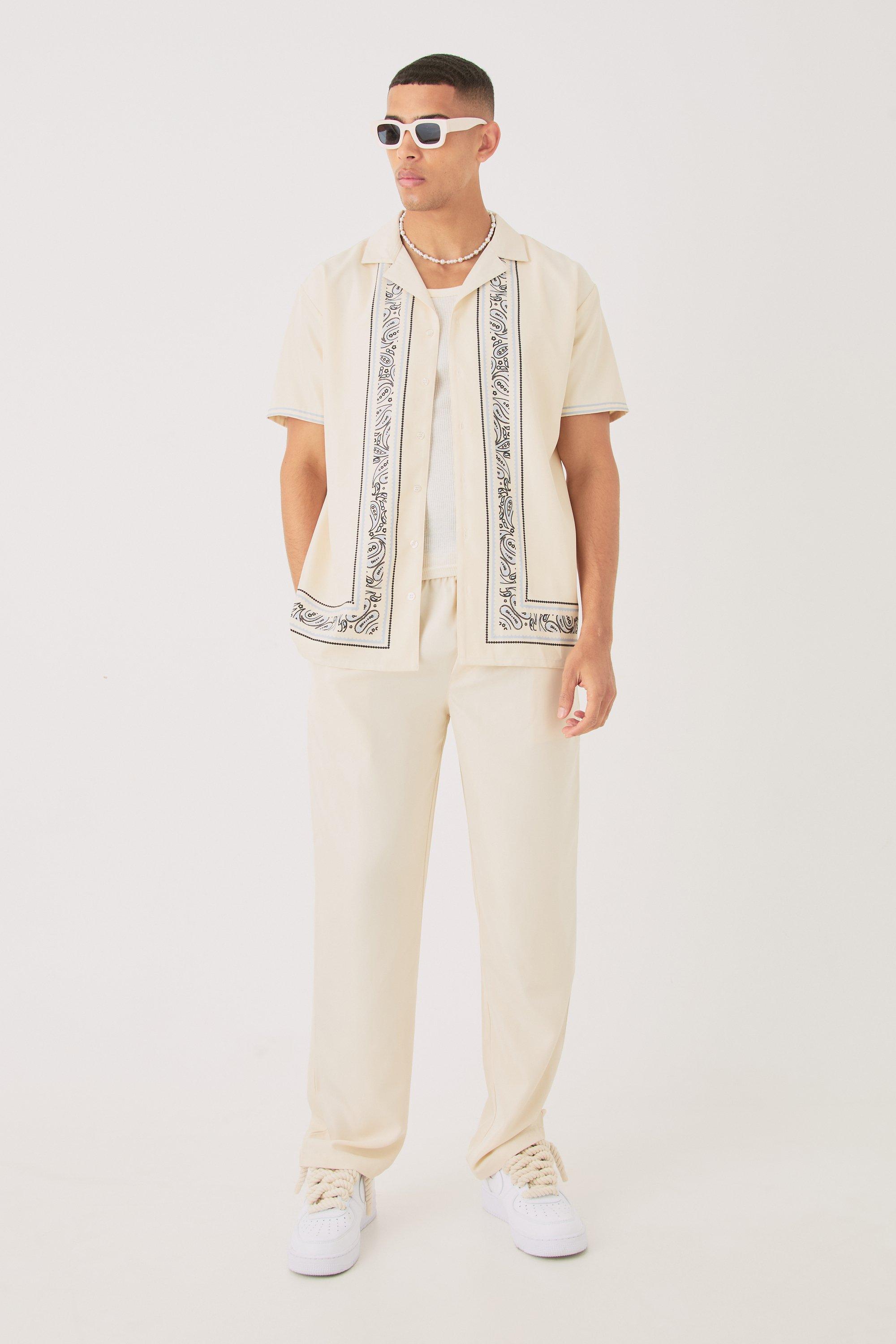 Image of Soft Twill Oversized Border Shirt & Trouser, Cream