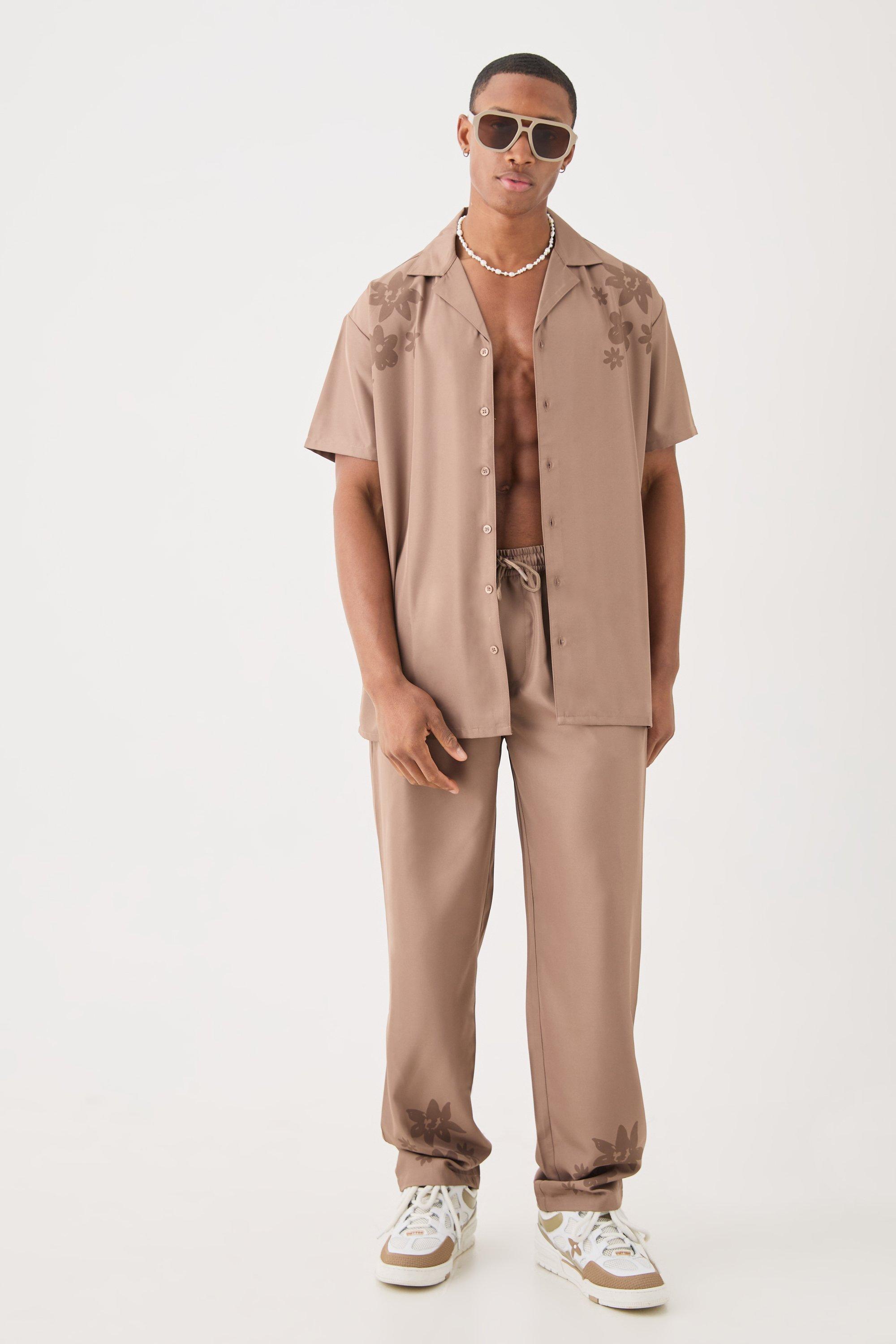 Image of Soft Twill Oversized Shoulder Detail Shirt & Trouser, Beige