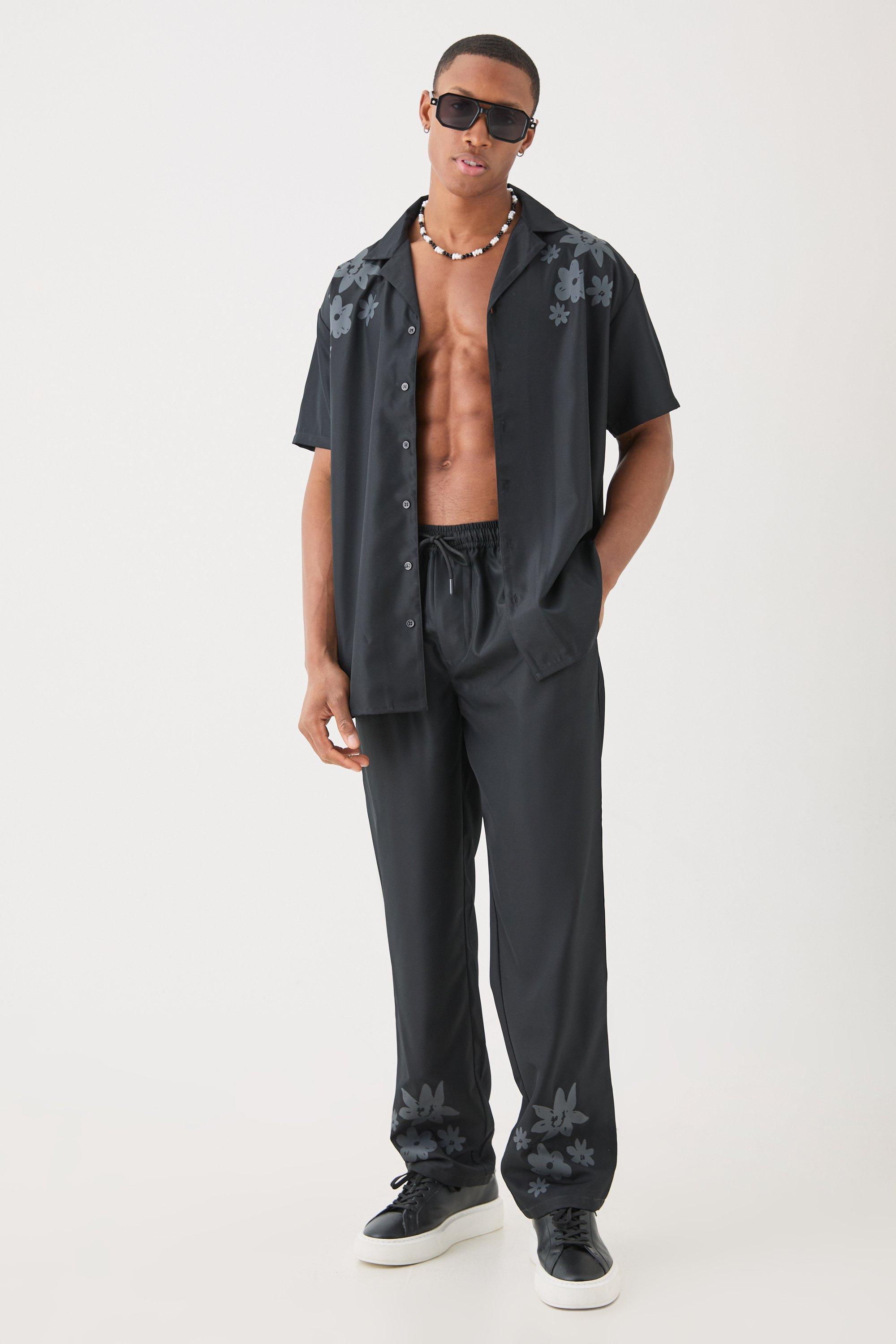 Image of Soft Twill Oversized Shoulder Detail Shirt & Trouser, Nero