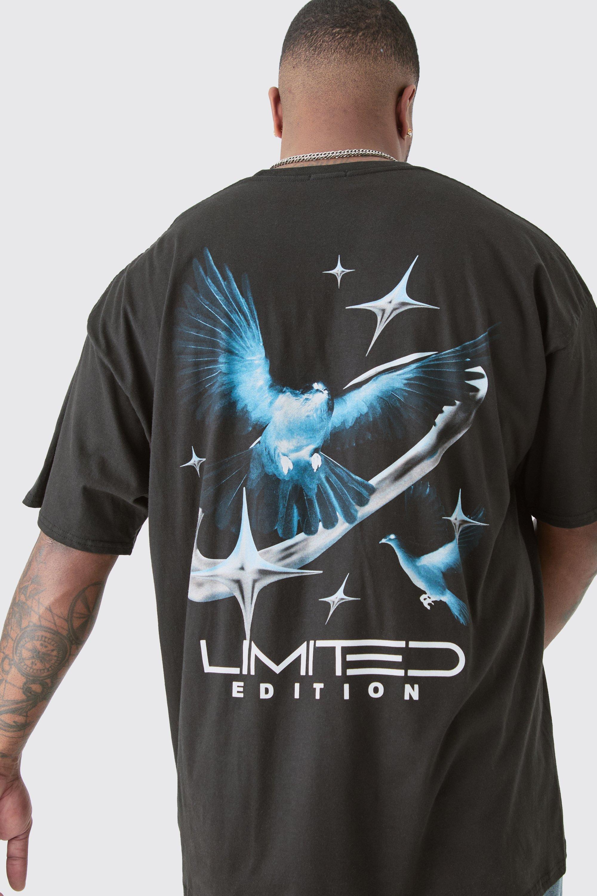 Image of Plus Oversized Bird Graphic T-shirt, Nero