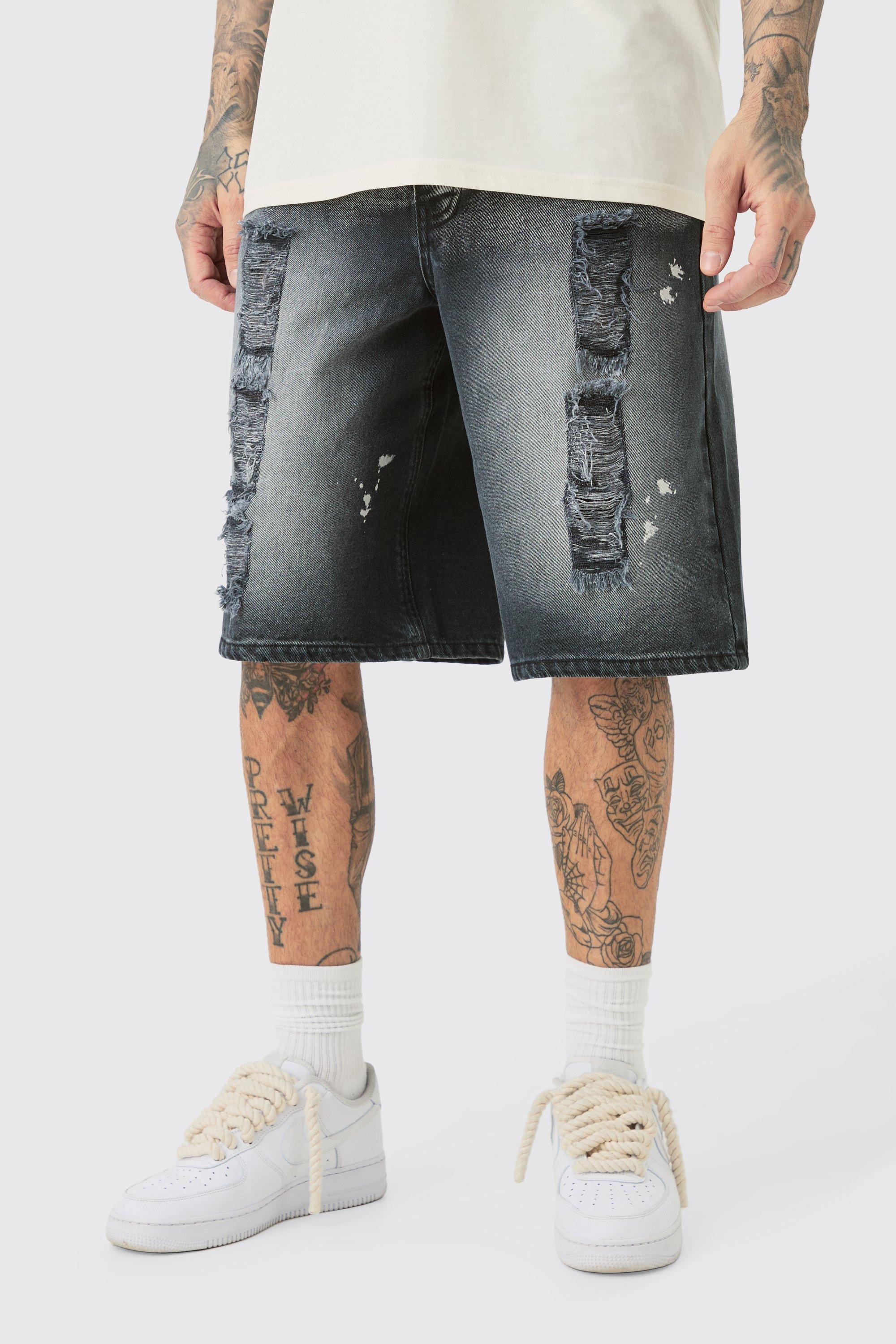 Image of Tall Acid Wash Ombre Effect Straight Fit Jort, Nero