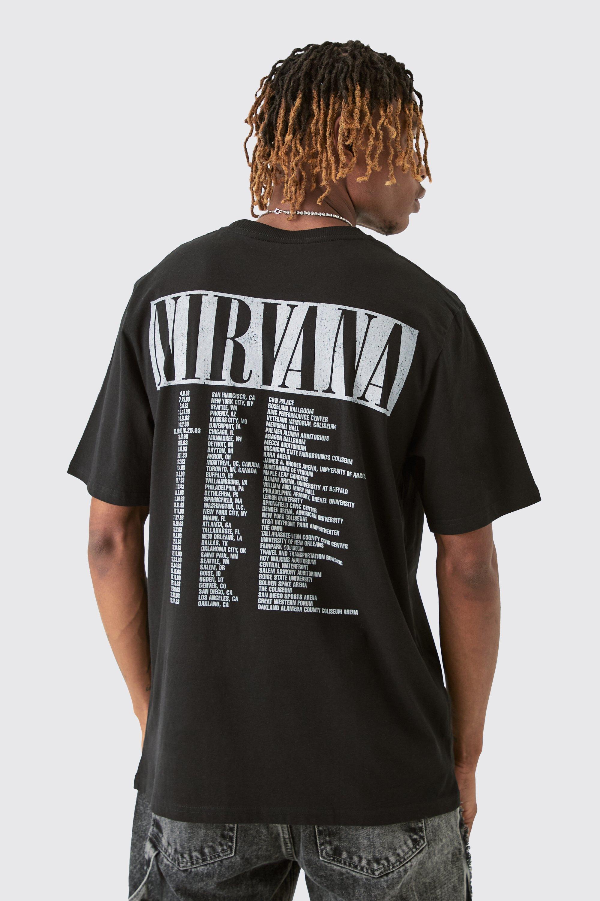 Image of T-shirt Tall ufficiale dei Nirvana Tour Dates con stampa sul retro, Nero