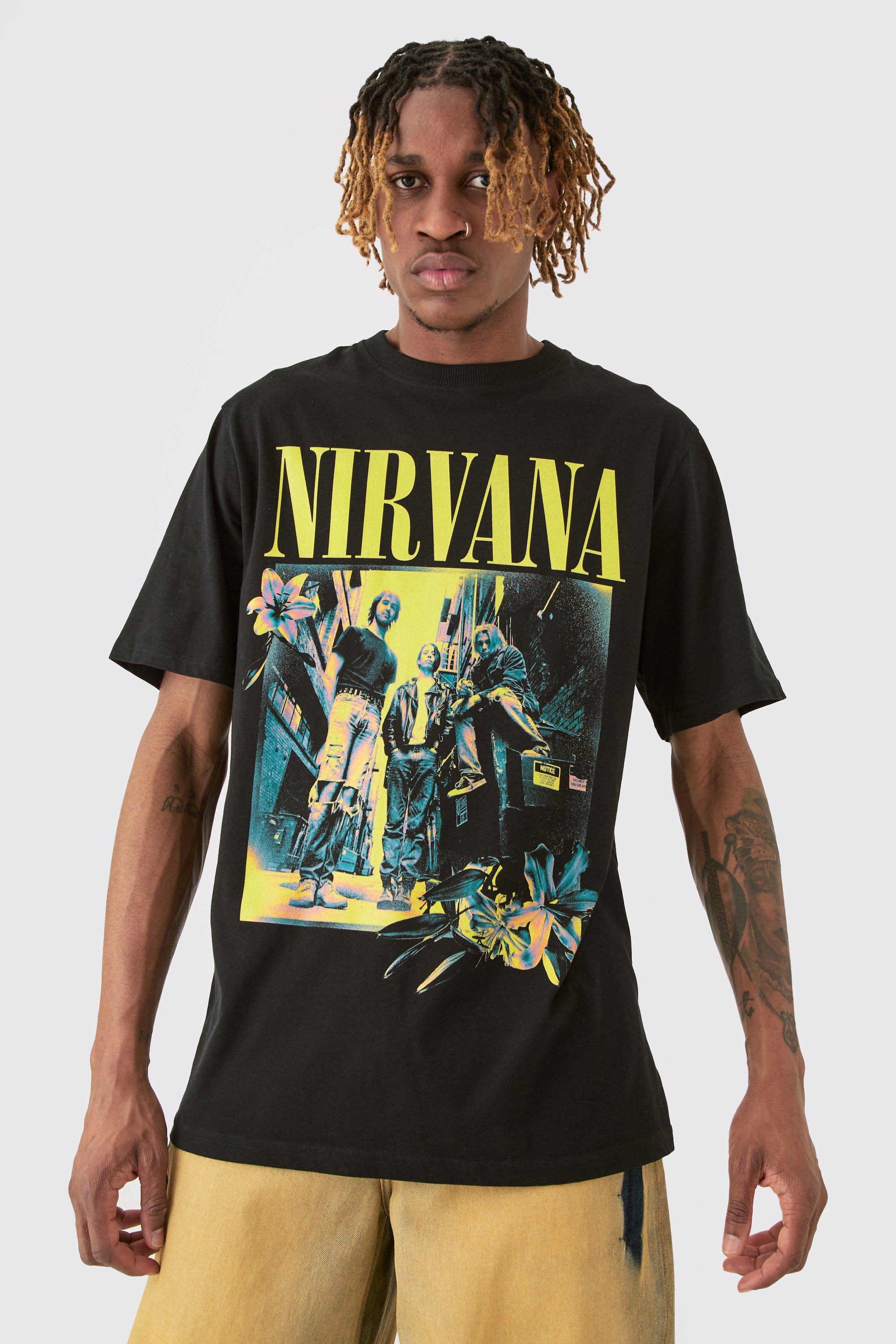 Image of Tall Nirvana Colour Band Print Licence T-shirt, Nero