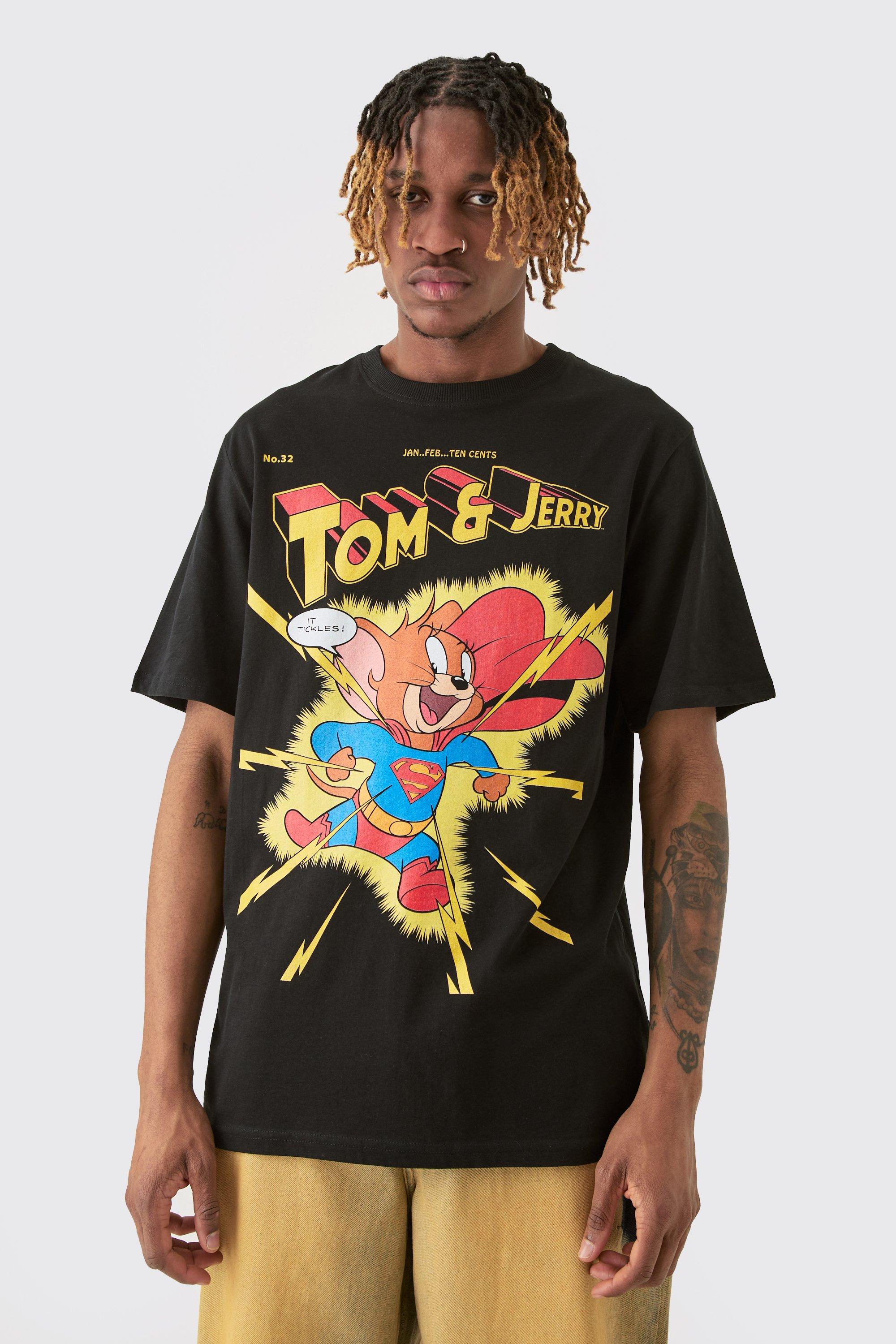 Mens Black Tall Tom & Jerry Print License T-shirt, Black