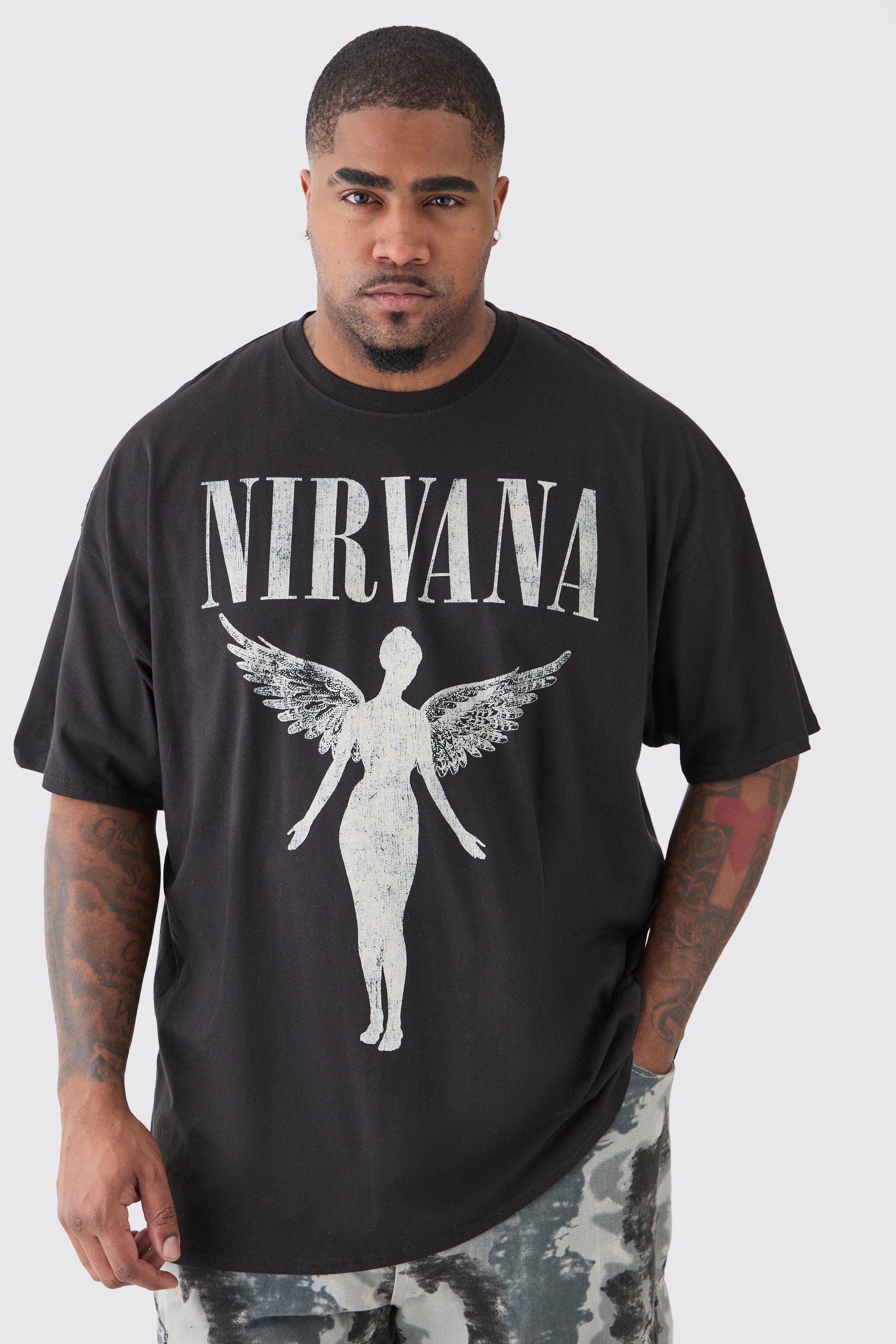 Image of T-shirt Plus Size ufficiale dei Nirvana Tour con stampa di date sul retro, Nero