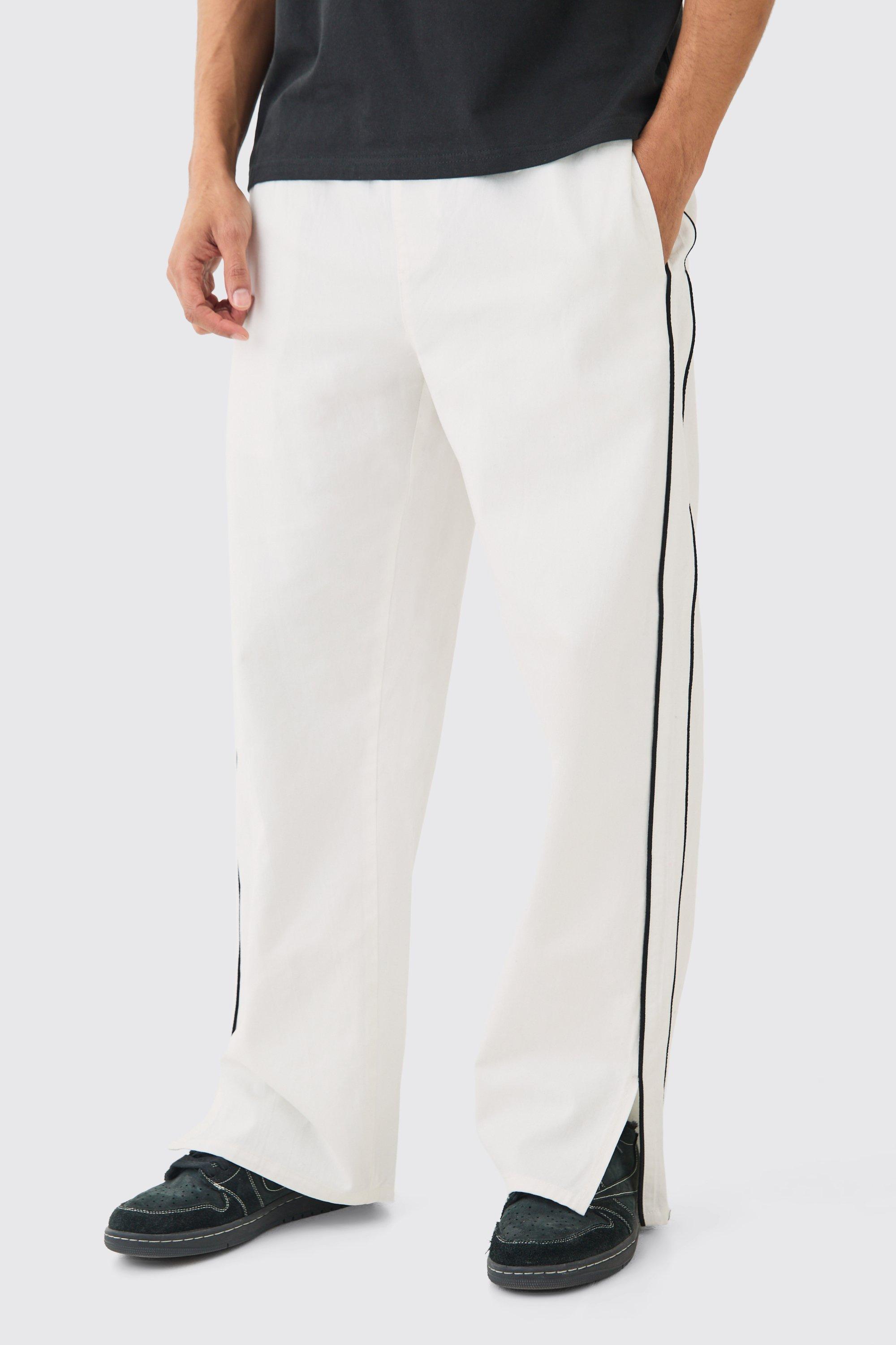 Image of Side Stripe Split Hem Straight Leg Trousers, Bianco