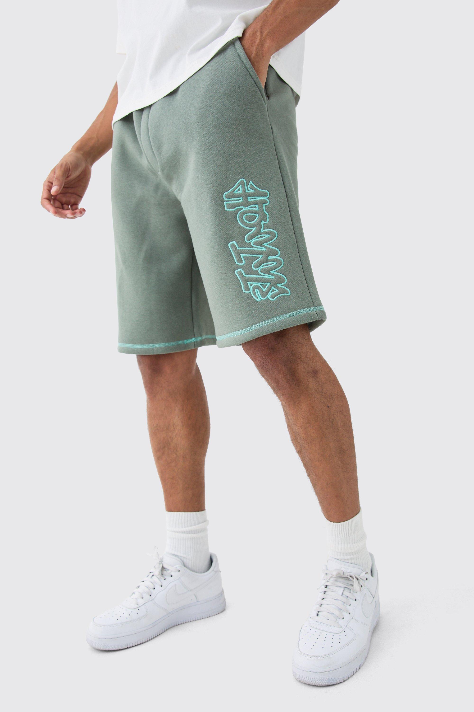 Image of Oversized Contrast Stitch Applique Shorts, Verde