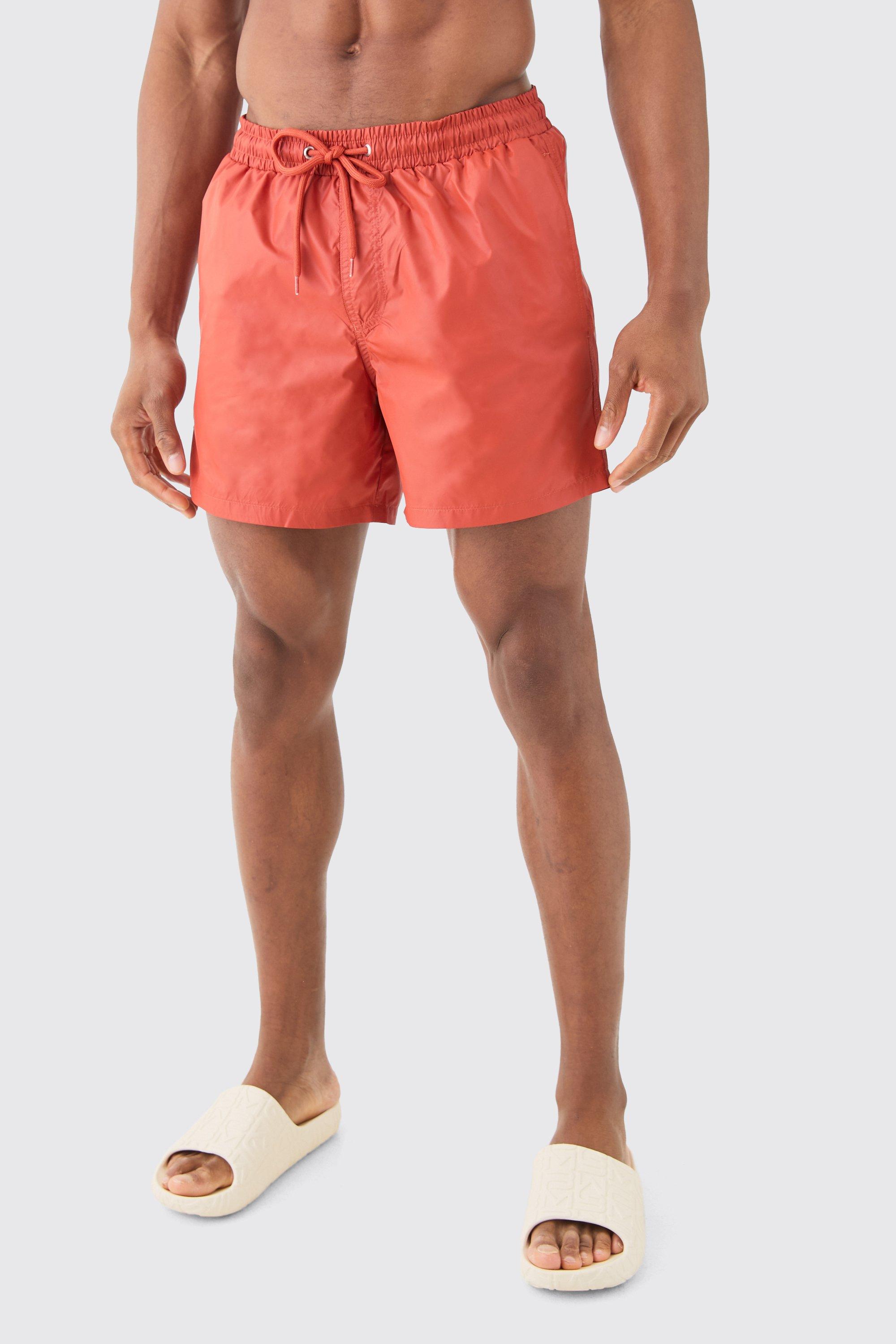 Mens Orange Mid Length Matte Swim Short, Orange