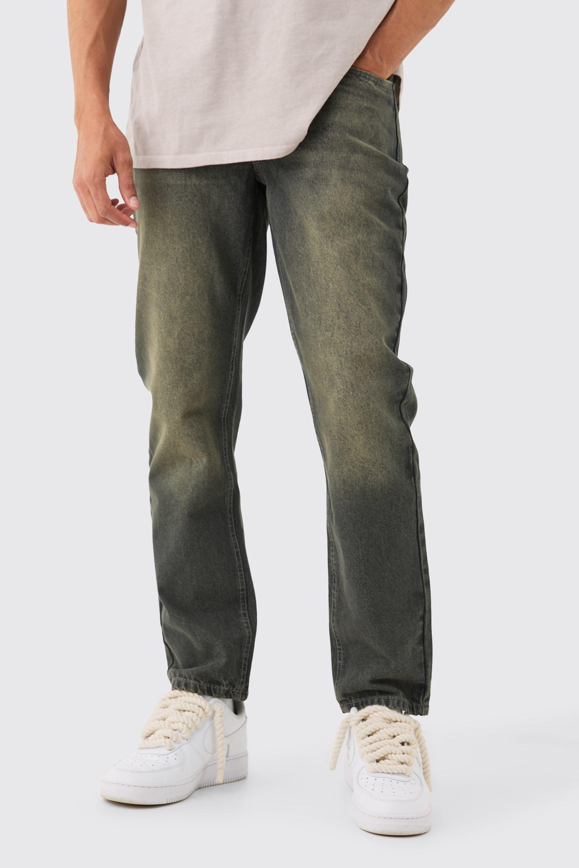 Image of Straight Rigid Let Down Hem Jeans In Grey, Grigio