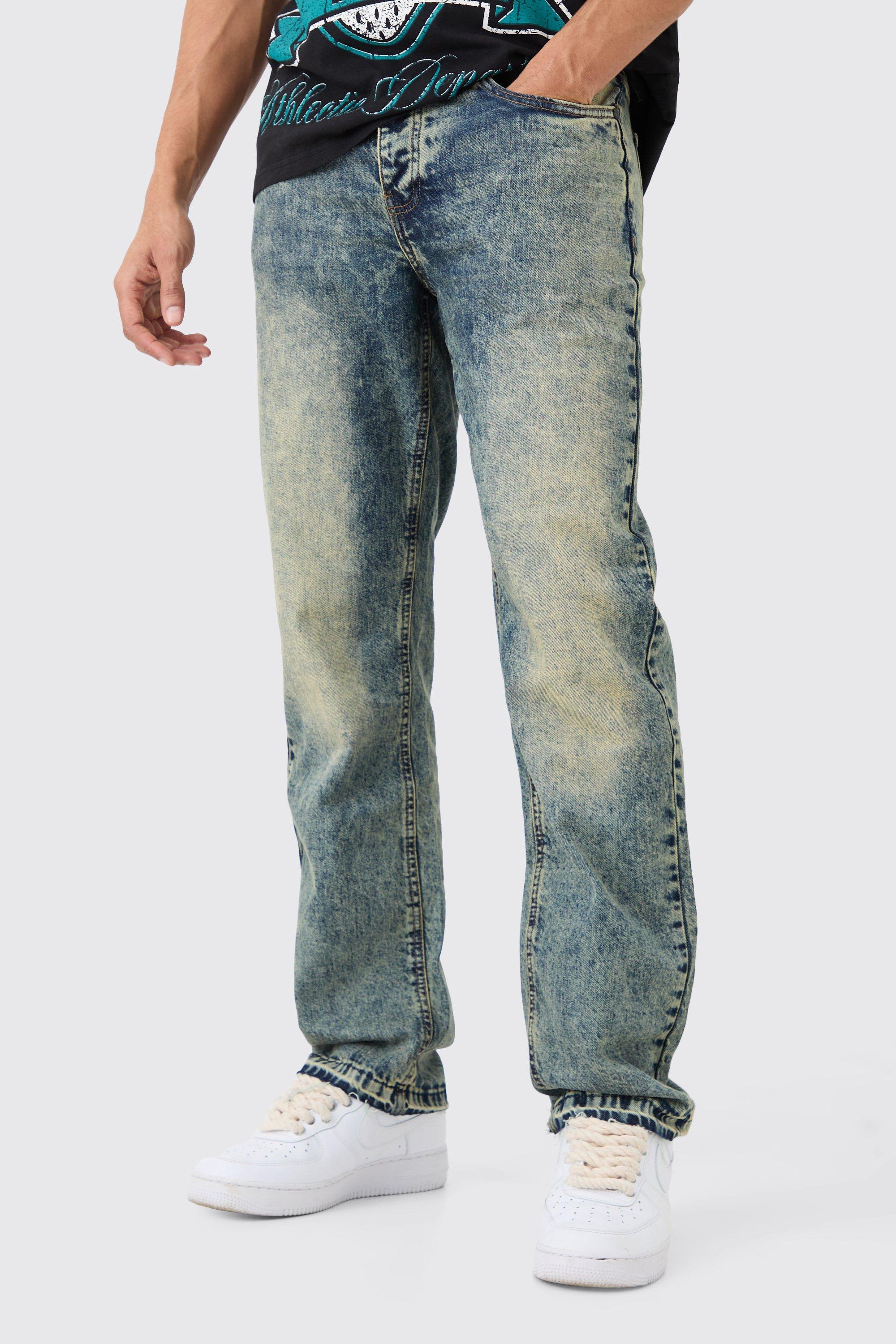 Image of Relaxed Rigid Green Tinted Jean With Let Down Hem, Verde