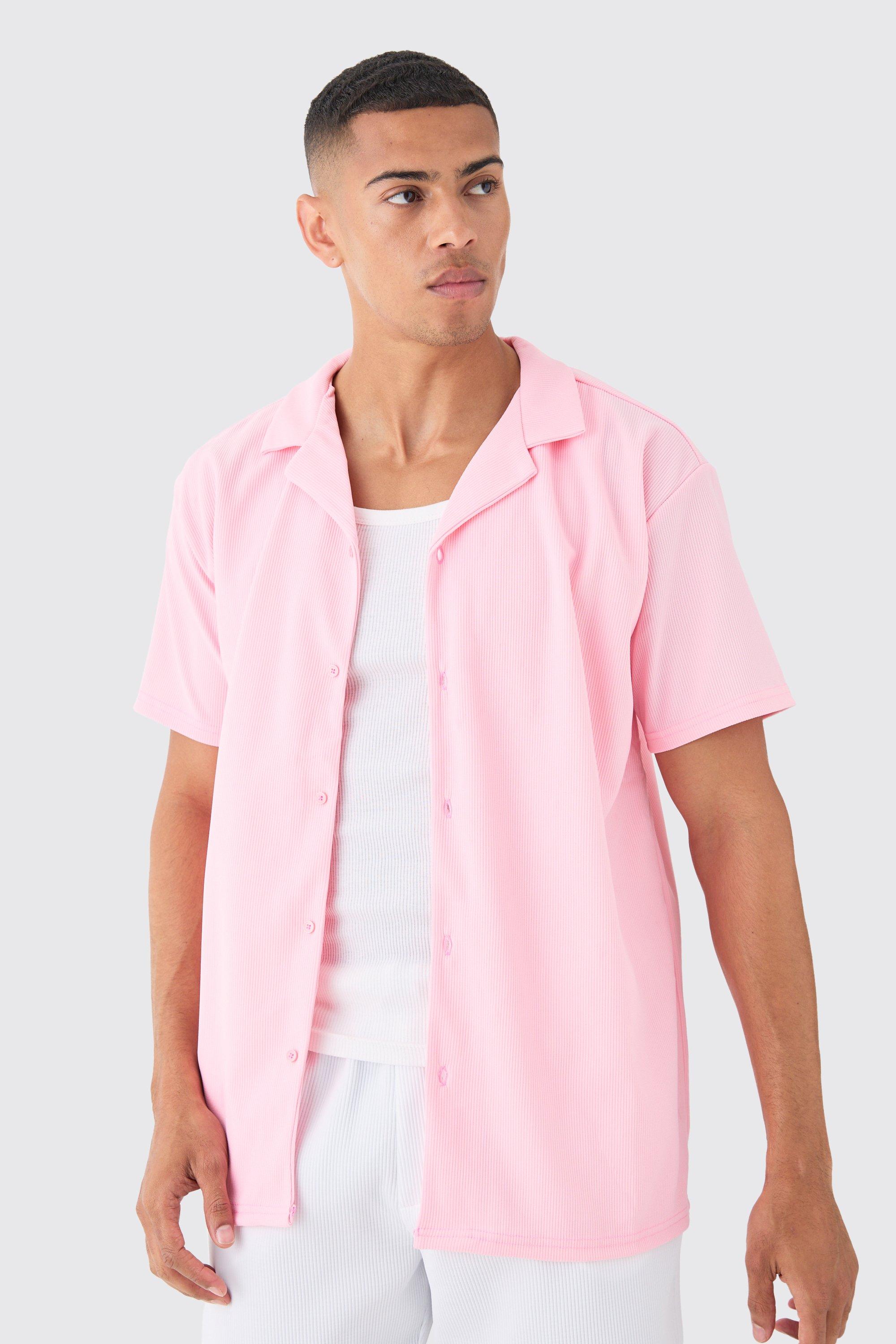 Image of Short Sleeve Ribbed Oversized Shirt, Pink