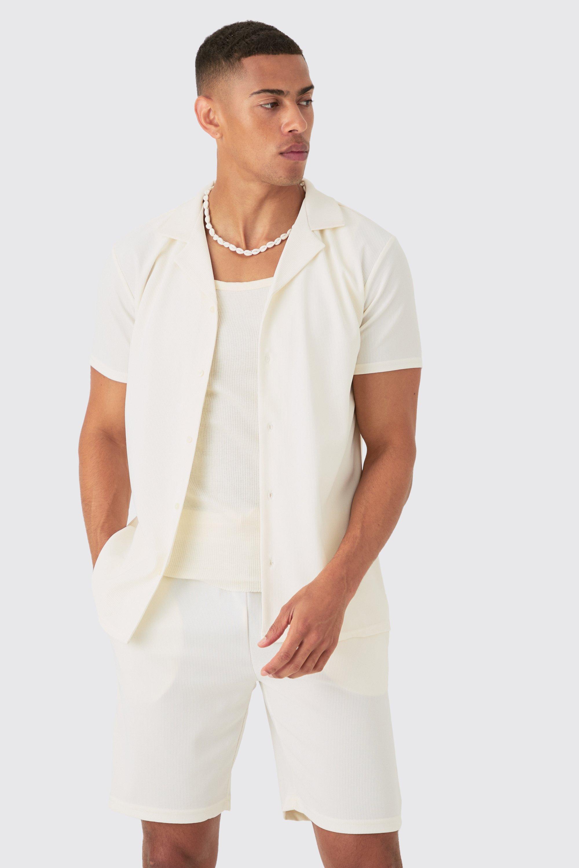 Image of Short Sleeve Ribbed Shirt, Bianco