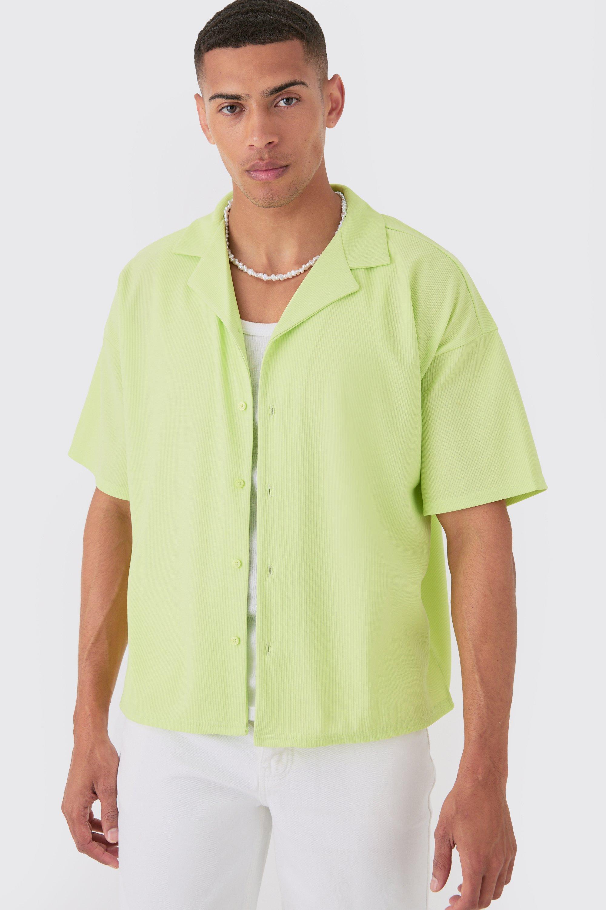 Image of Short Sleeve Ribbed Boxy Shirt, Verde