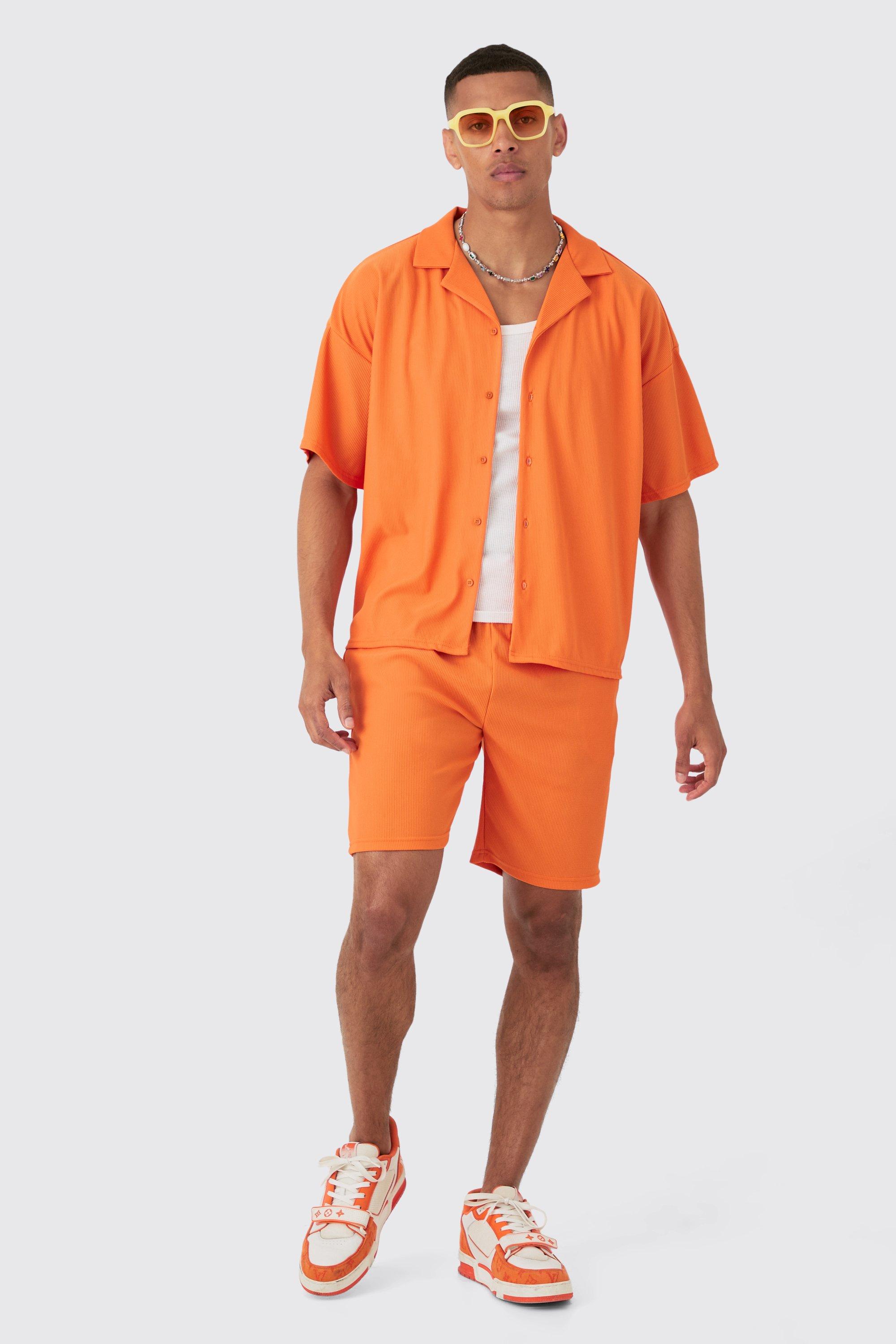 Image of Short Sleeve Ribbed Boxy Shirt & Short, Arancio