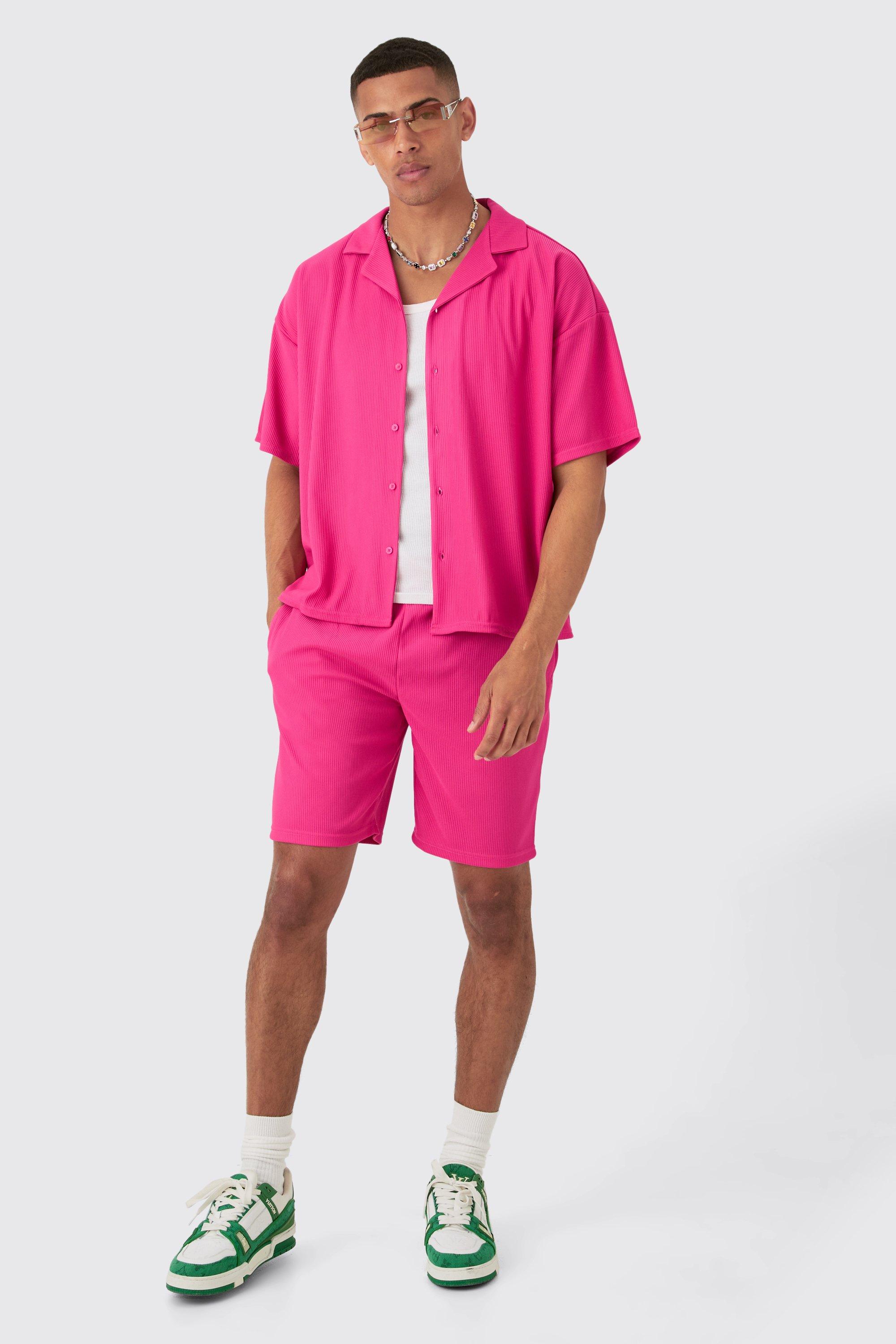 Image of Short Sleeve Ribbed Boxy Shirt & Short, Pink