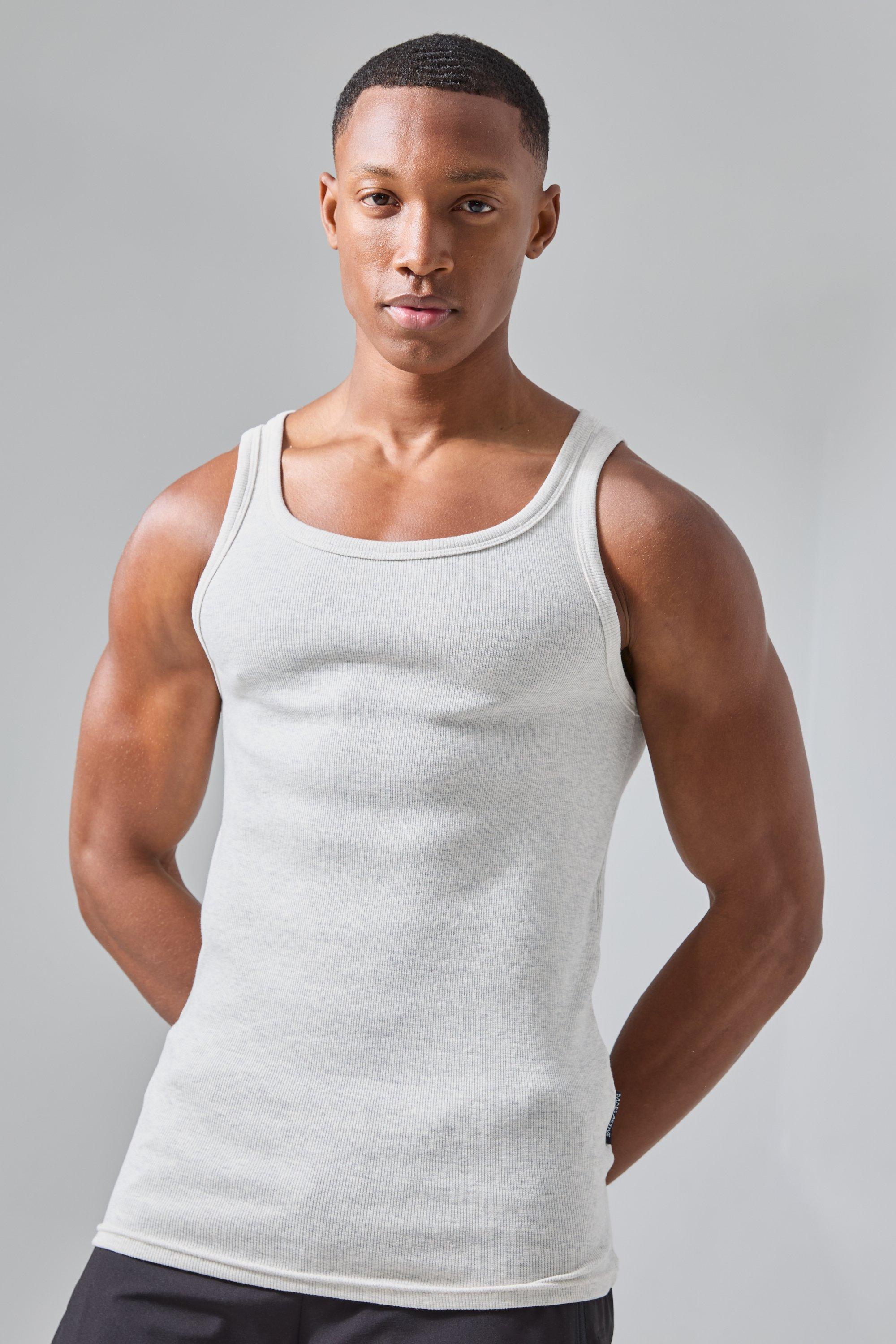 Image of Man Active Gym Muscle Fit Ribbed Vest, Grigio