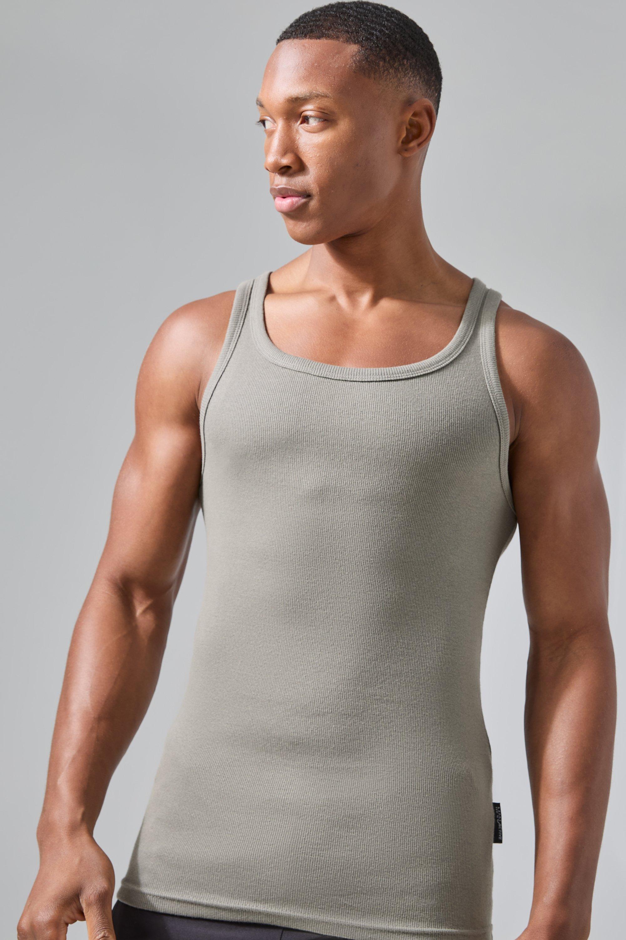 Image of Man Active Gym Muscle Fit Ribbed Vest, Verde