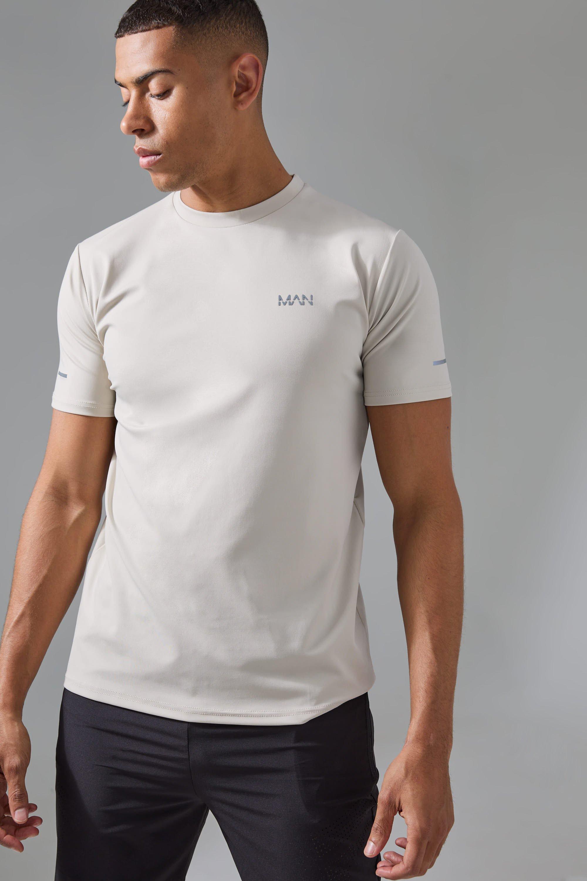 Mens Beige Man Active Performance T-shirt, Beige