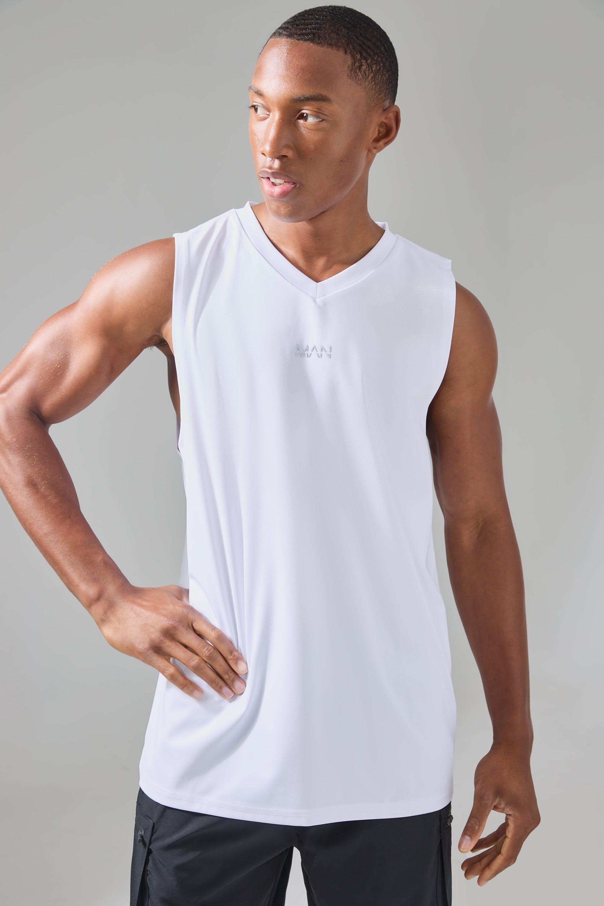 Mens White Man Active V Neck Performance Regular Fit vest, White