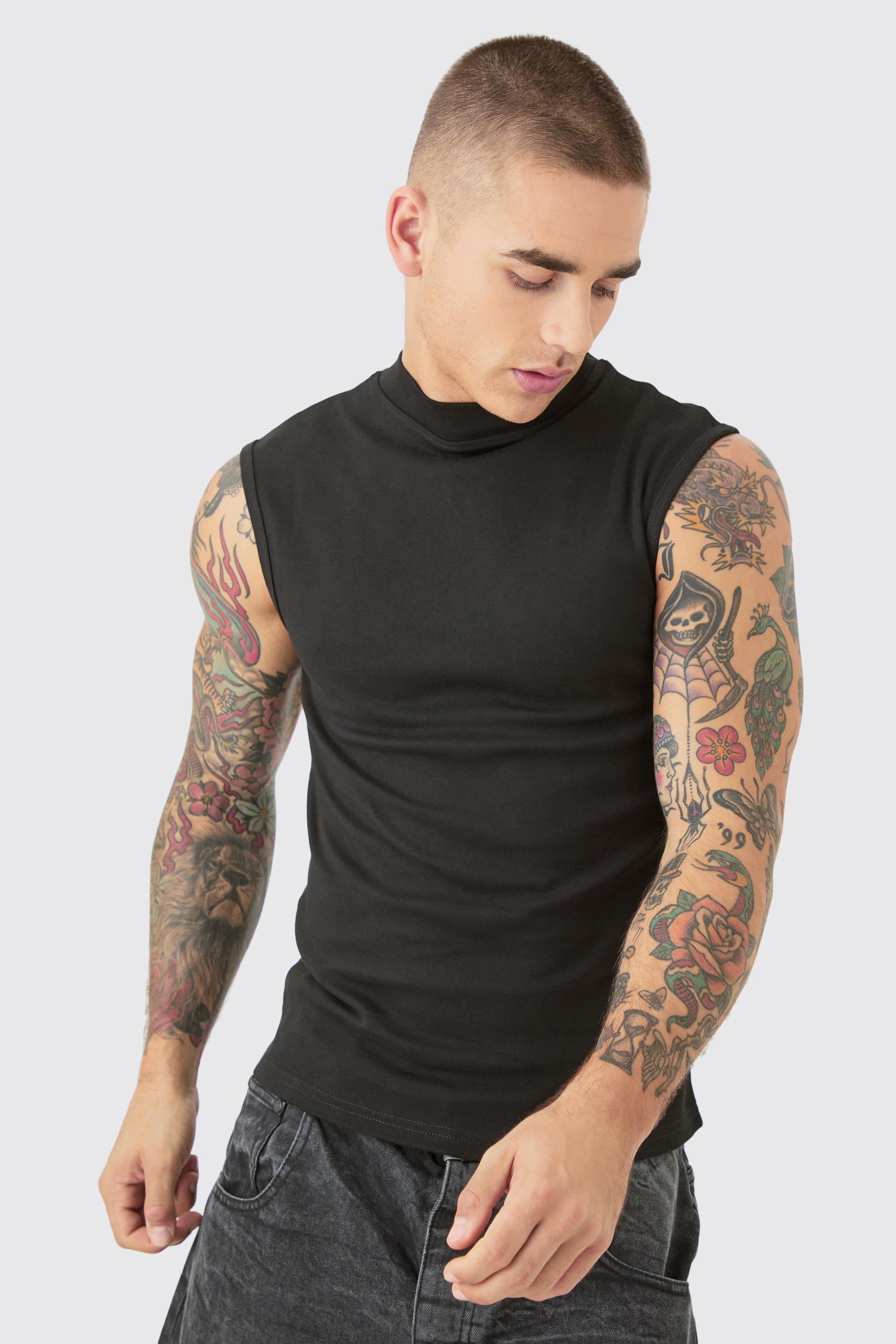 Image of Muscle Extended Neck Interlock Tank, Nero