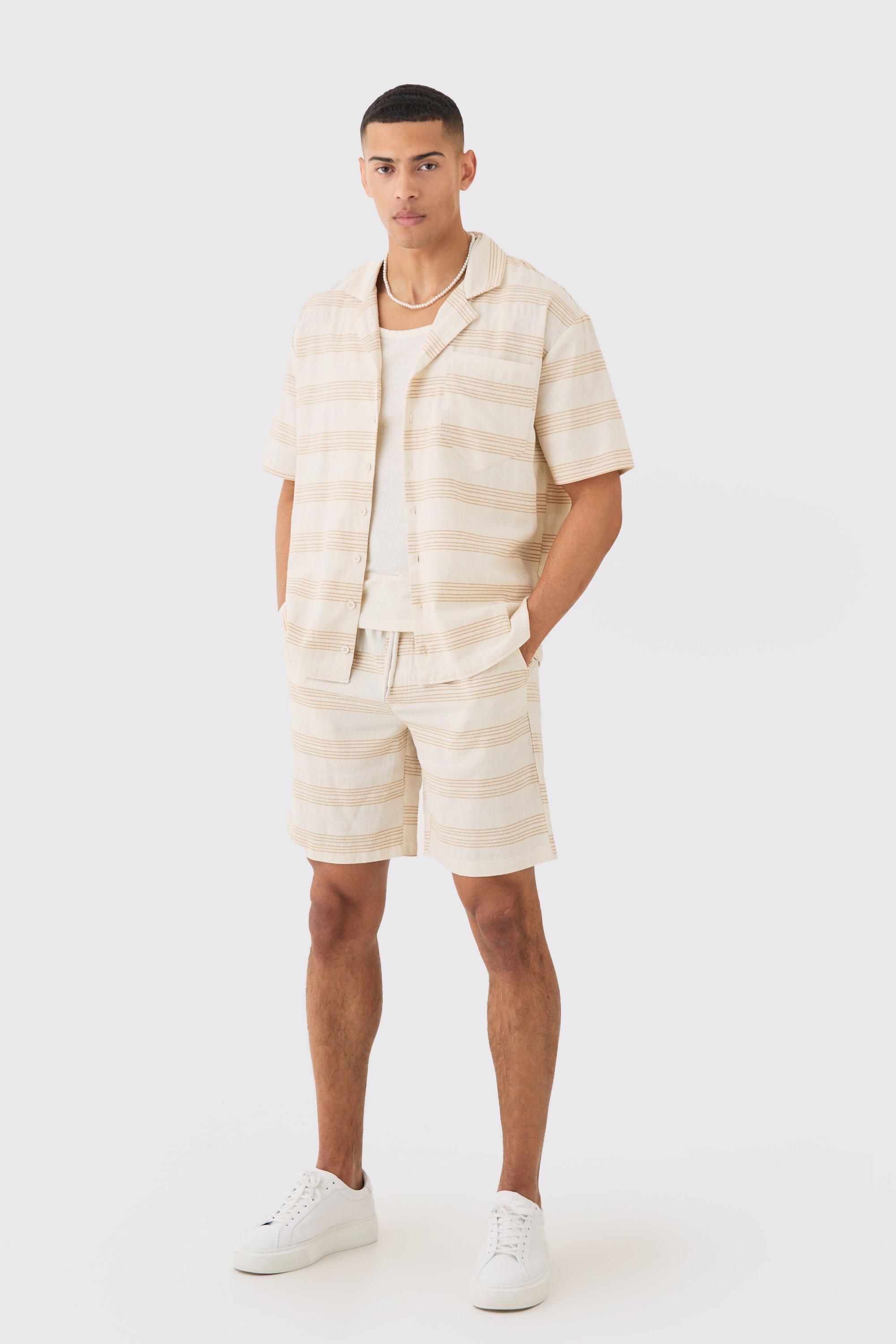 Image of Oversized Short Sleeve Open Weave Shirt & Short Set, Arancio