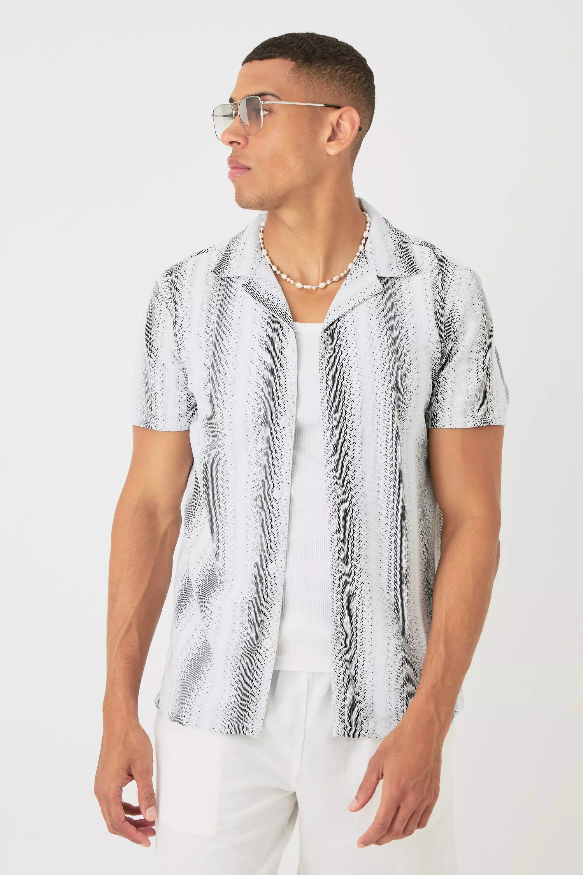 Open Stitch Sheer Stripe Shirt | boohooMAN USA