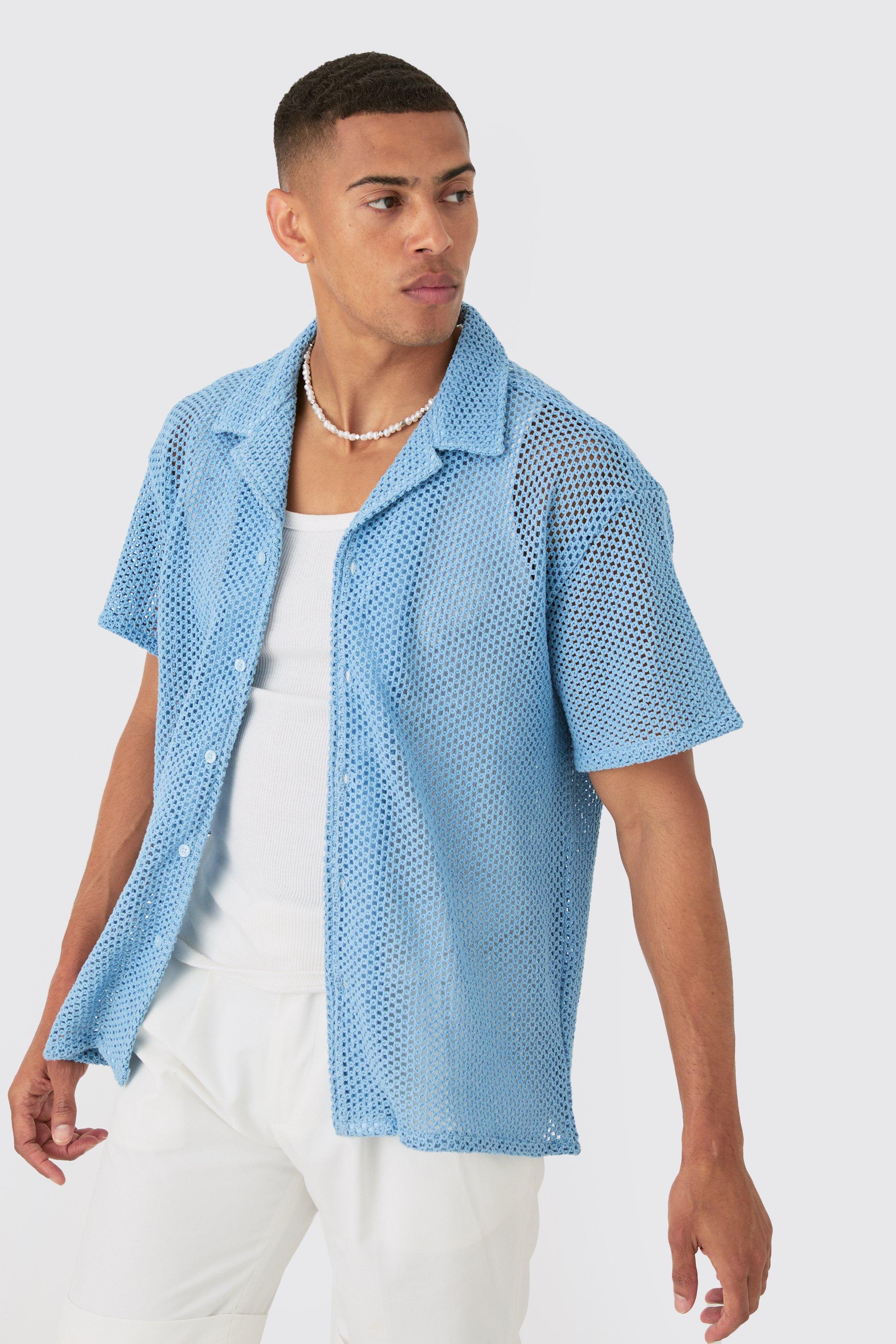 Image of Boxy Open Stitch Shirt, Azzurro