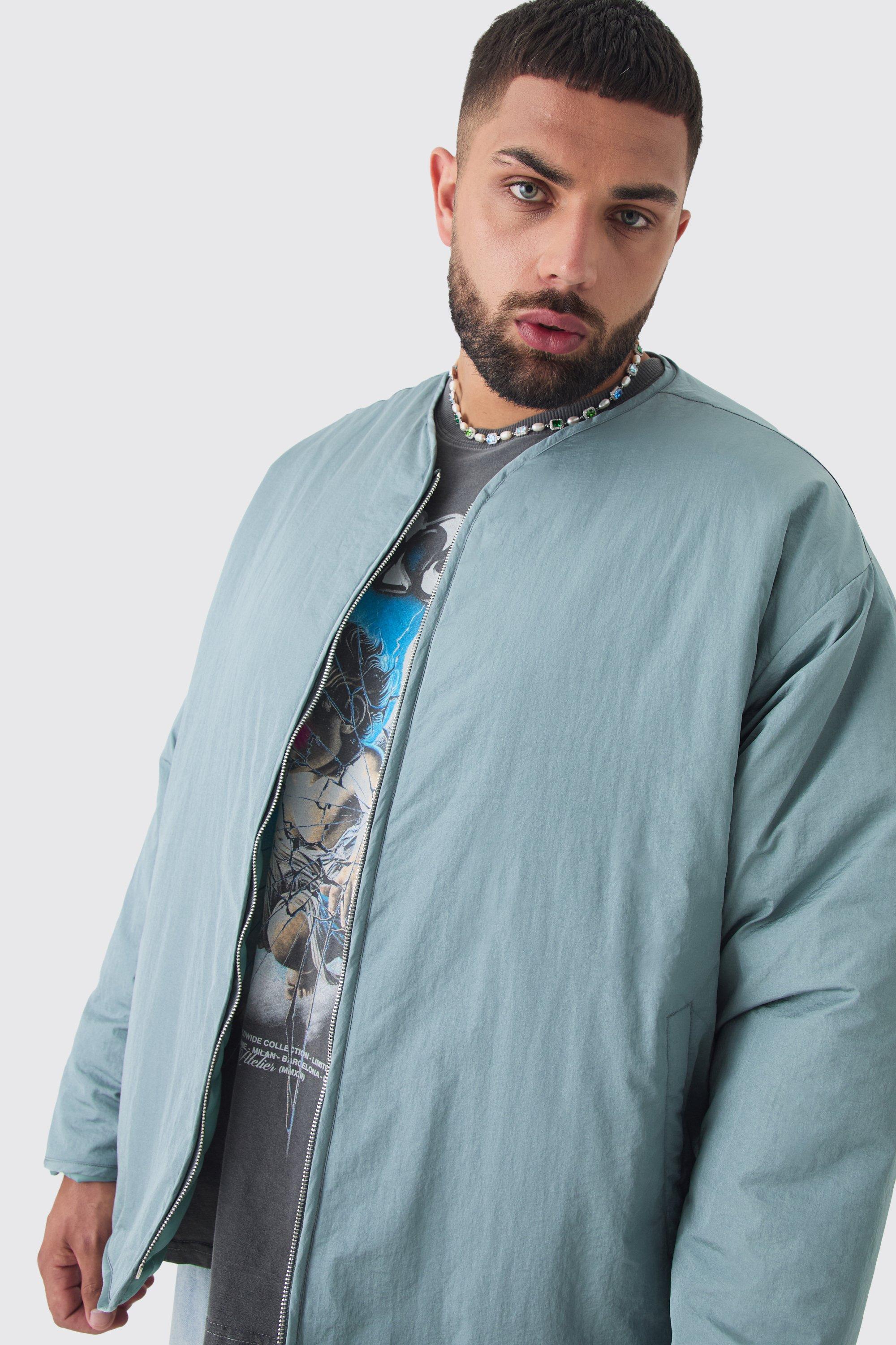 Giacca Bomber Plus Size oversize imbottita senza colletto color ardesia, Grigio