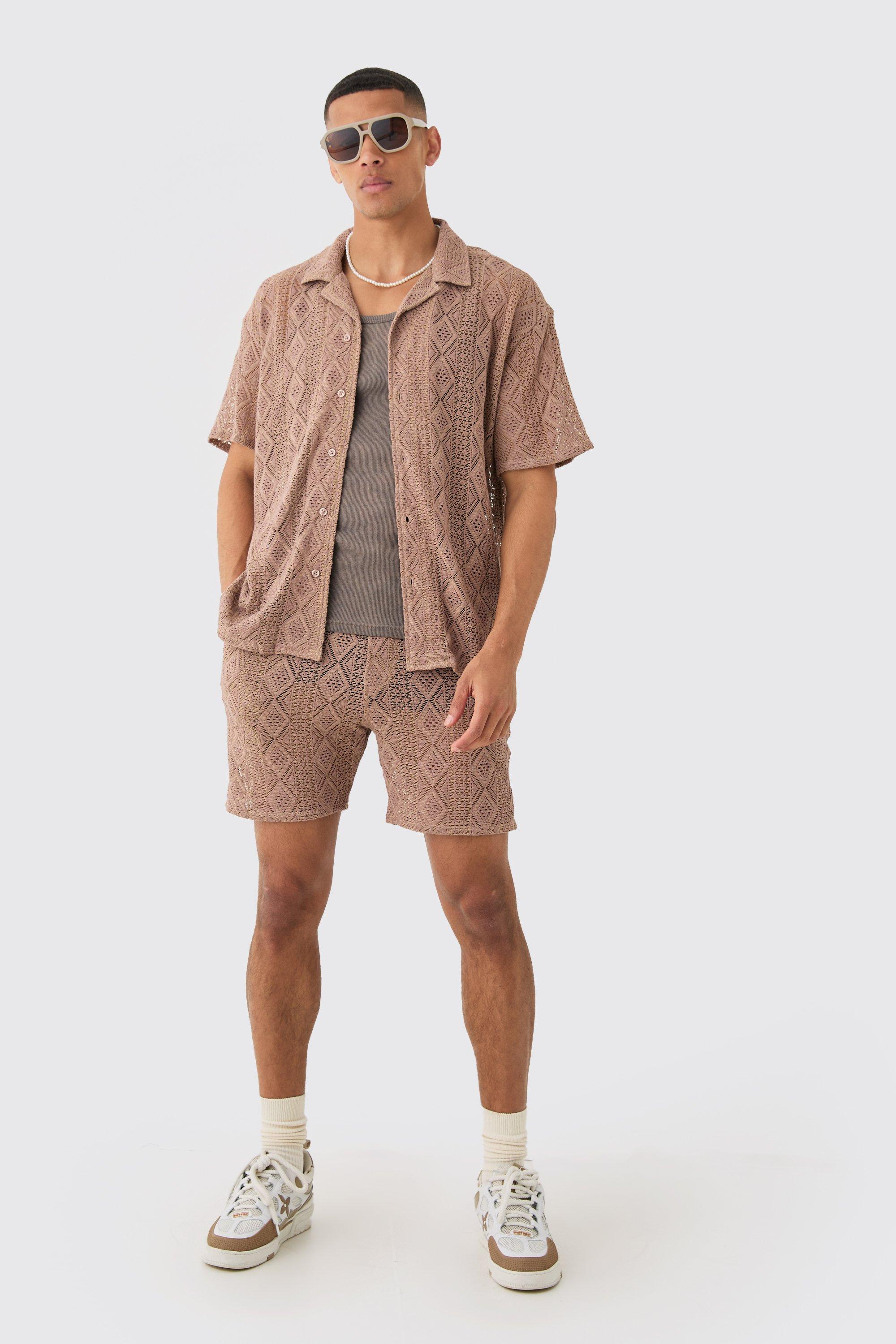 Image of Boxy Crochet Look Shirt & Short, Beige