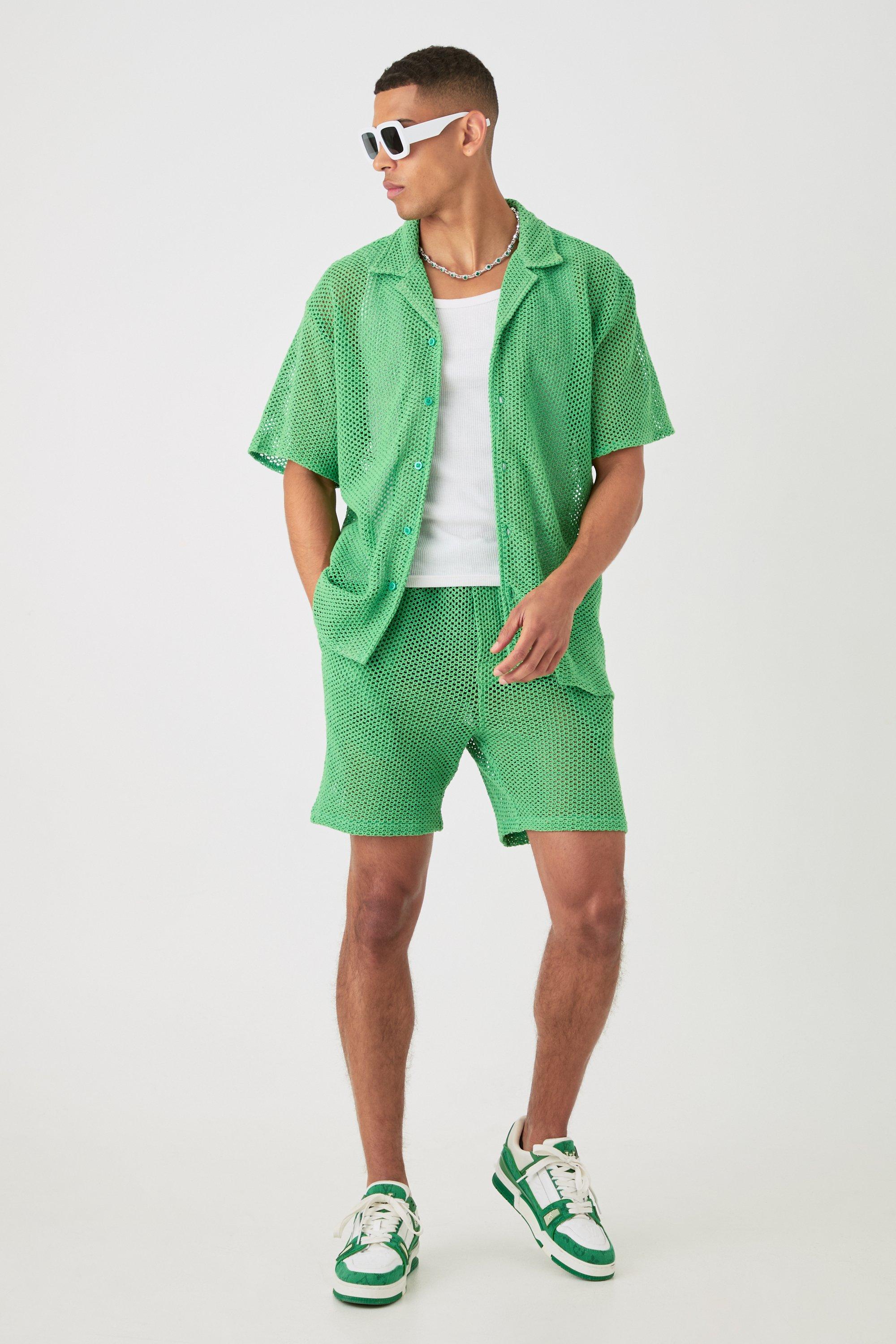 Image of Boxy Open Stitch Shirt & Short, Verde
