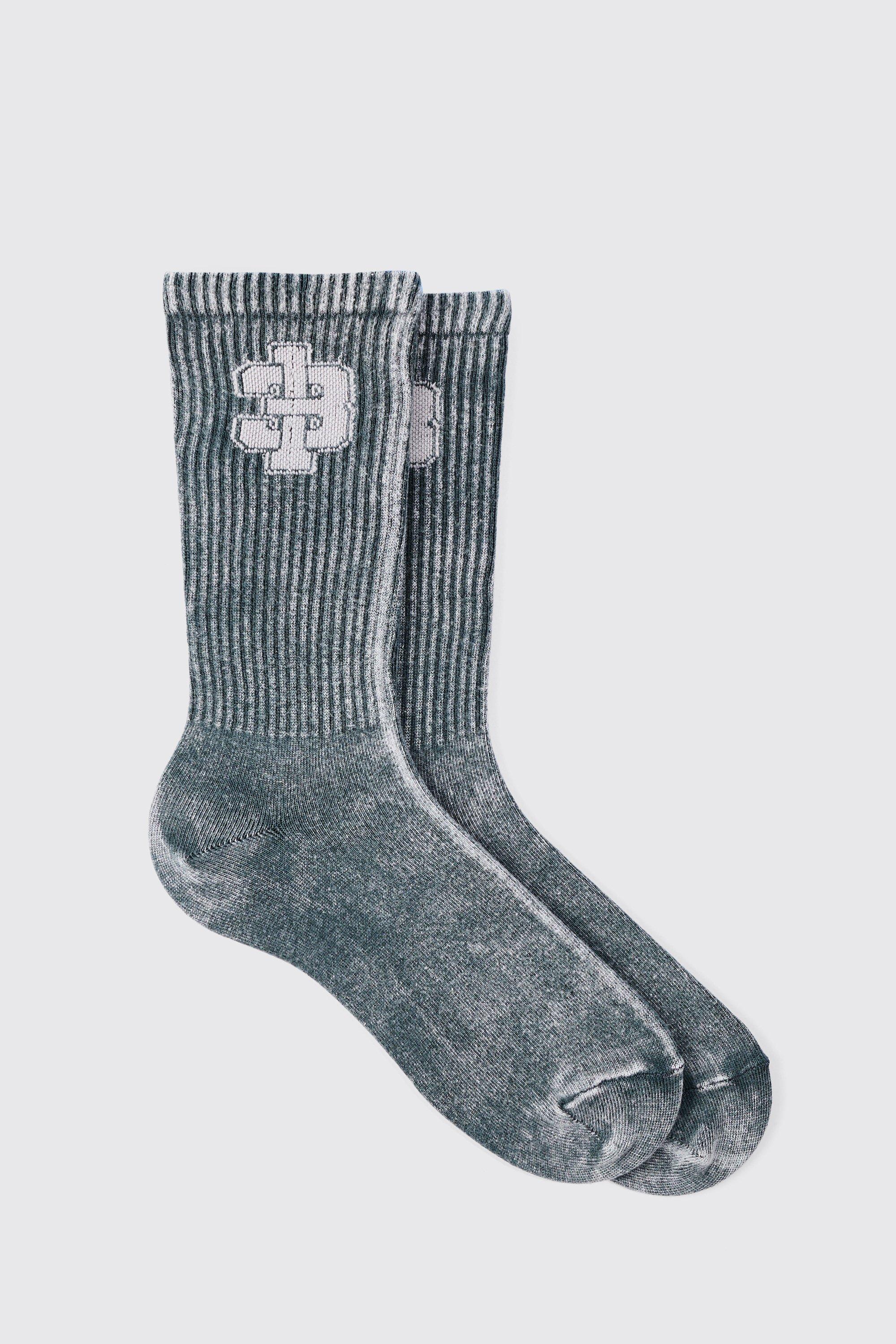 Image of Acid Wash 13 Jacquard Socks In Charcoal, Grigio