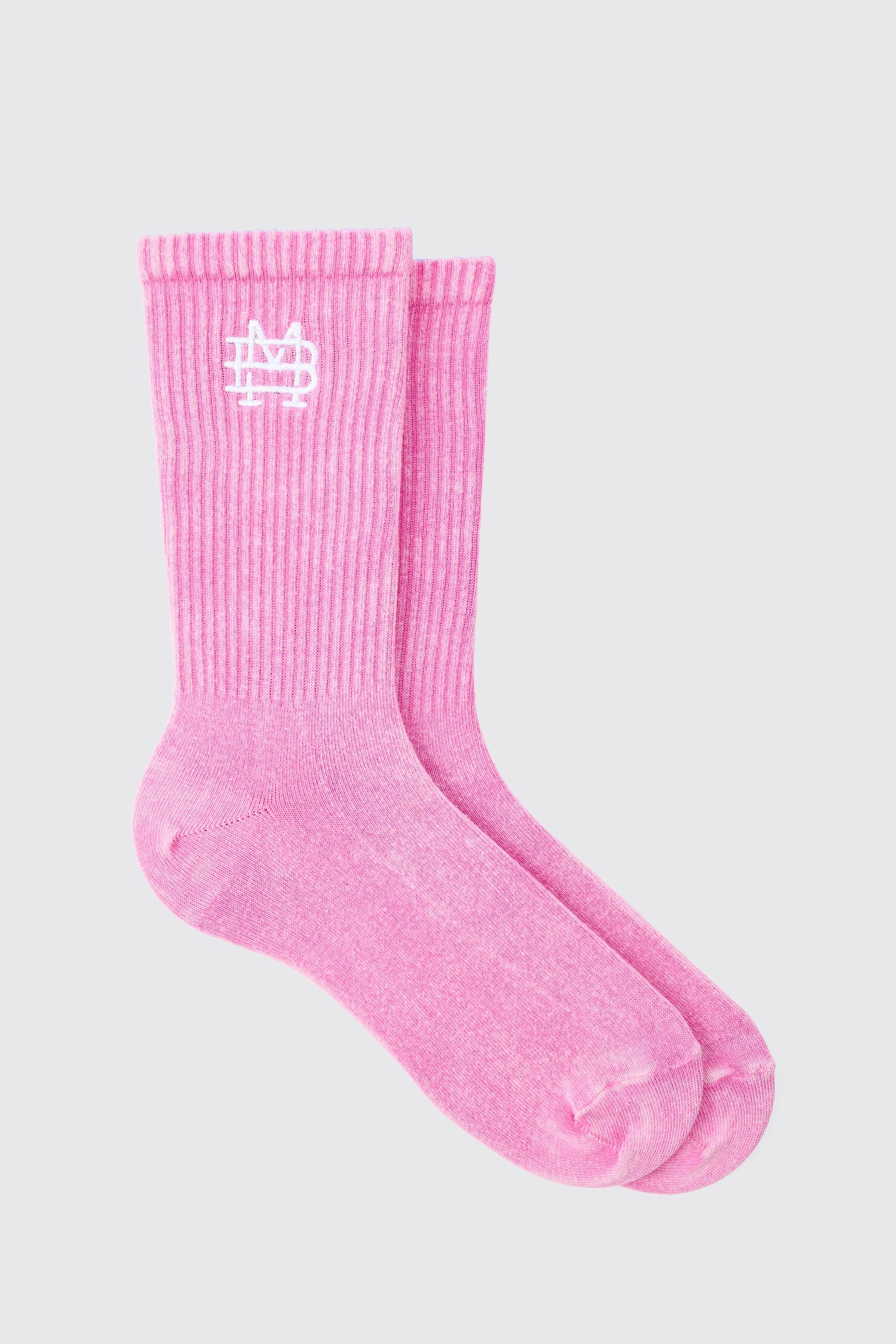 Image of Acid Wash Bm Embroidered Socks In Pink, Pink