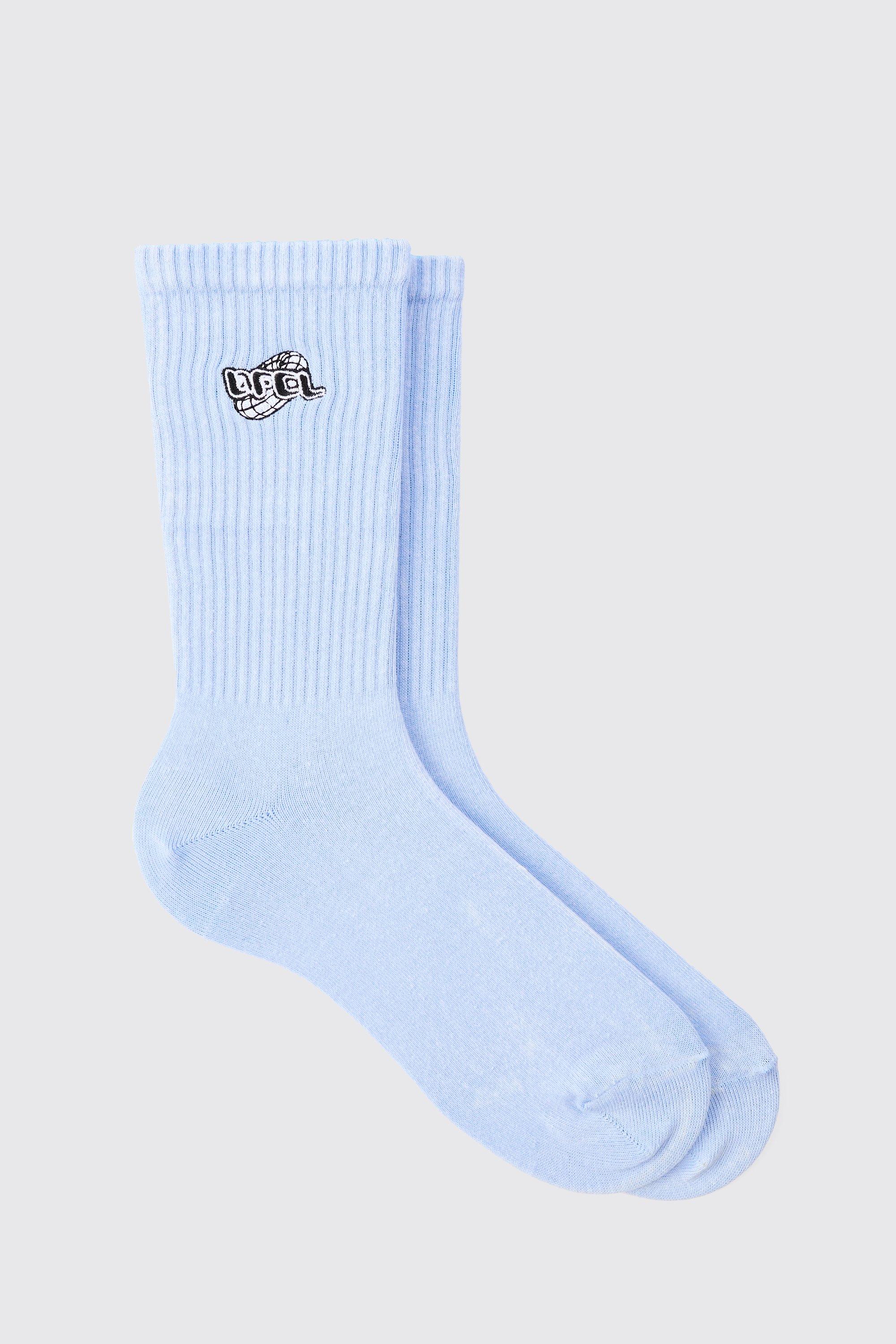 Image of Acid Wash Ofcl Embroidered Socks In Light Blue, Azzurro