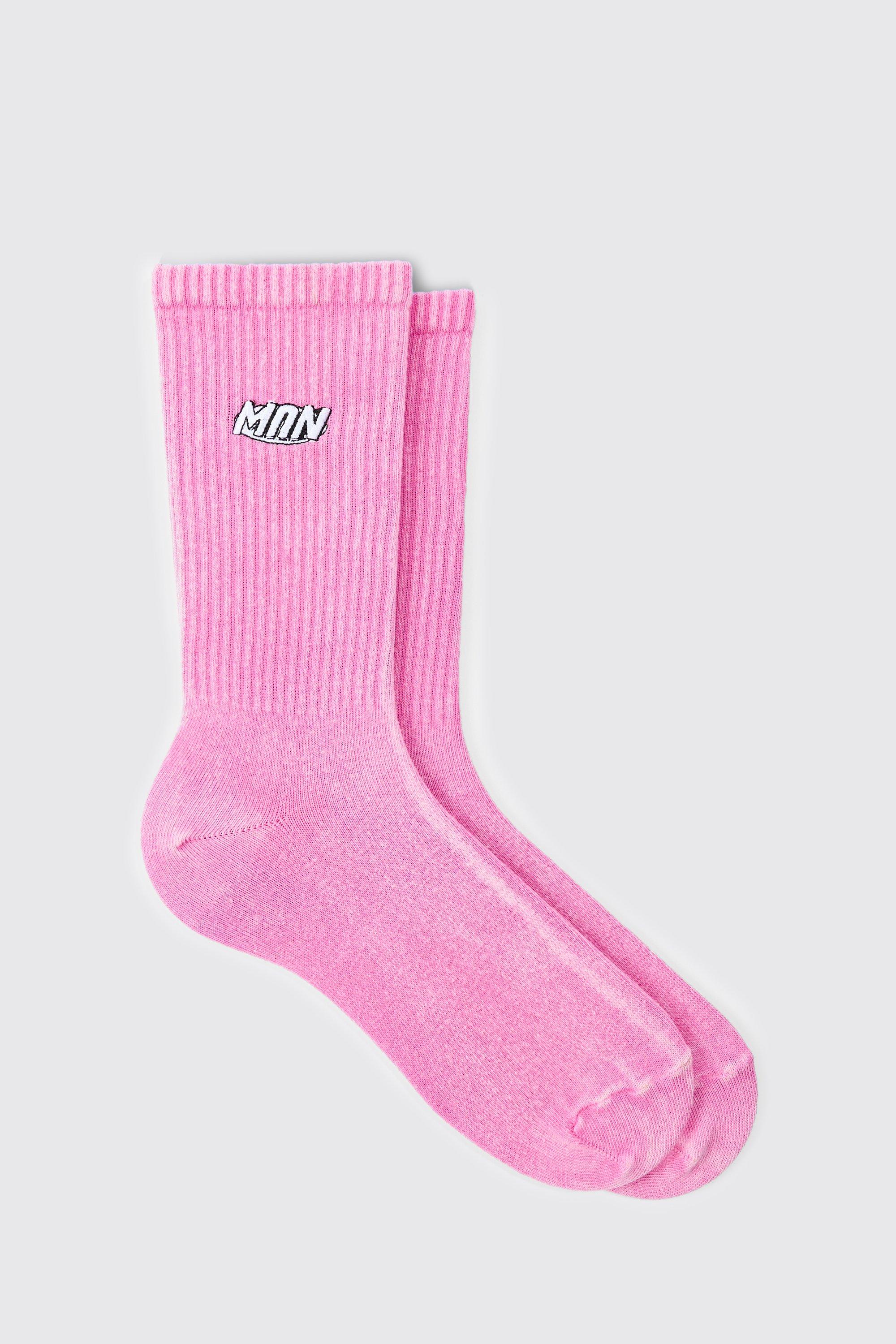 Mens Acid Wash Man Socks In Pink, Pink