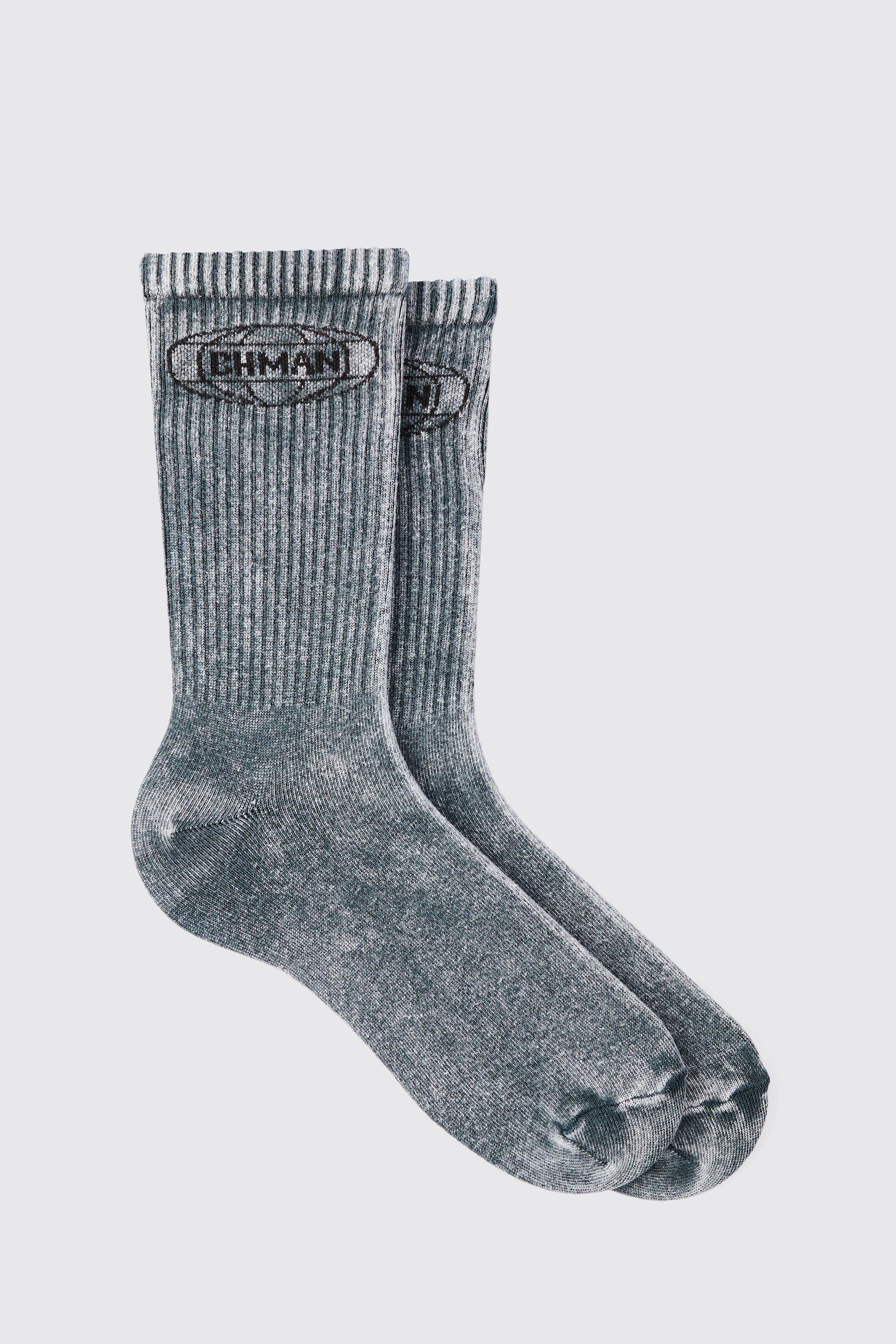 Image of Acid Wash Bhm Socks In Charcoal, Grigio