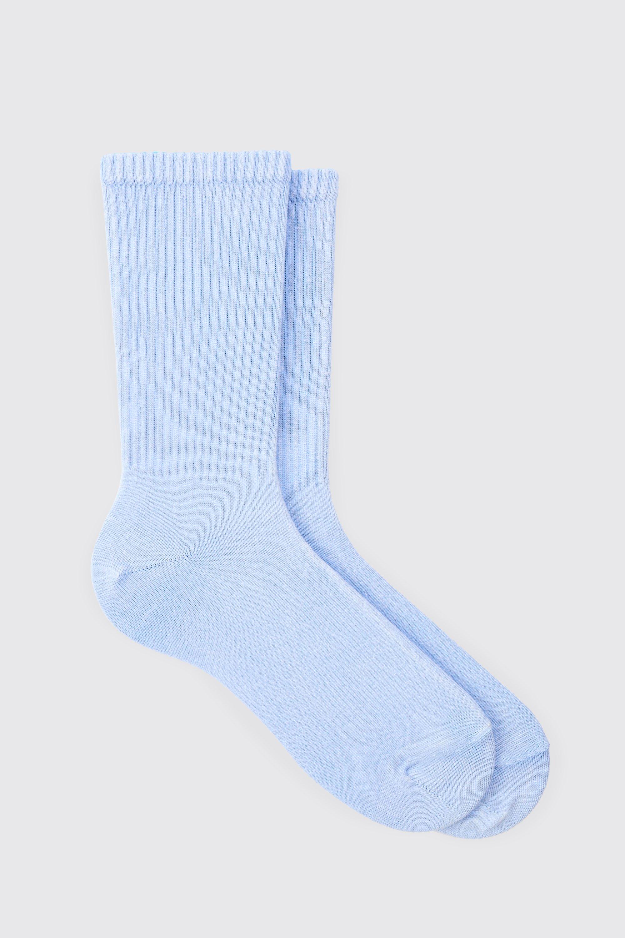 Image of Acid Wash Plain Ribbed Sports Socks In Light Blue, Azzurro