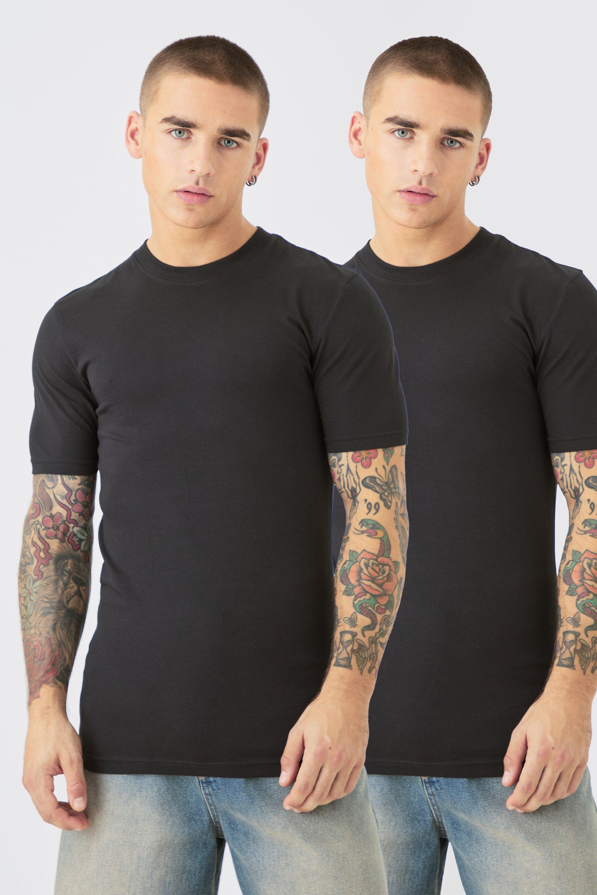 Mens Black 2 Pack Muscle Fit T-shirt, Black