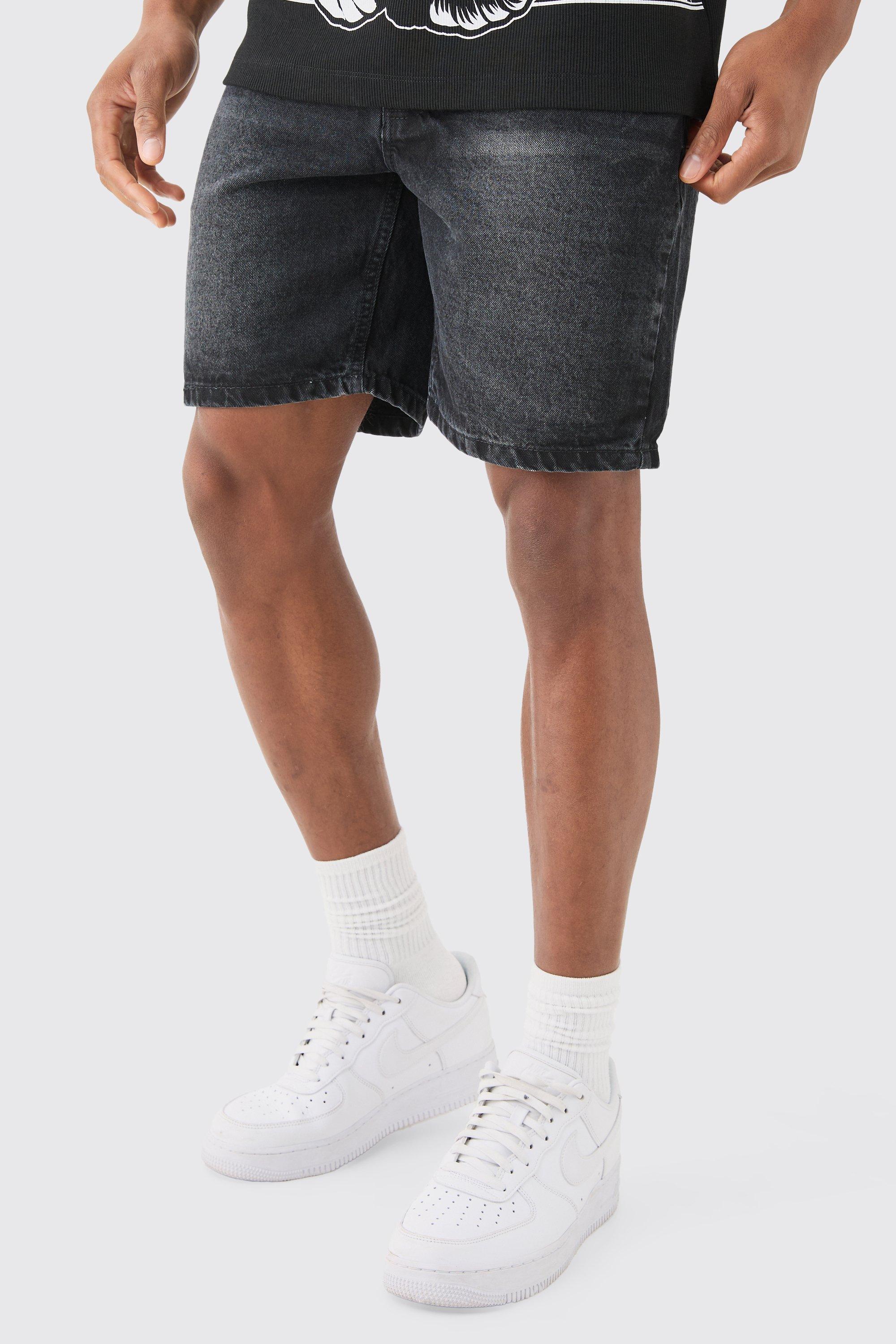 Image of Slim Rigid Denim Shorts In Charcoal, Grigio