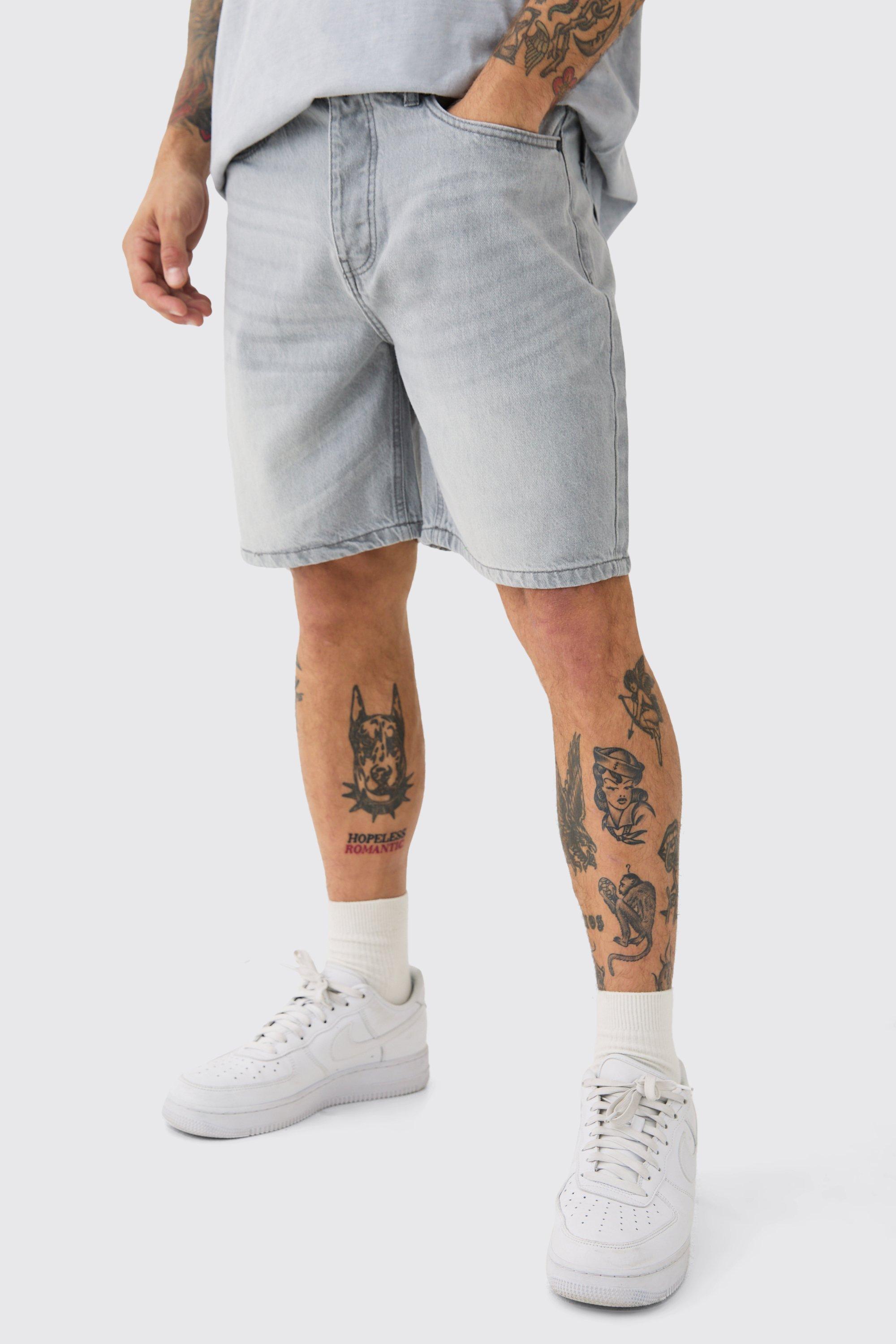 Mens Relaxed Rigid Denim Shorts In Light Grey, Grey