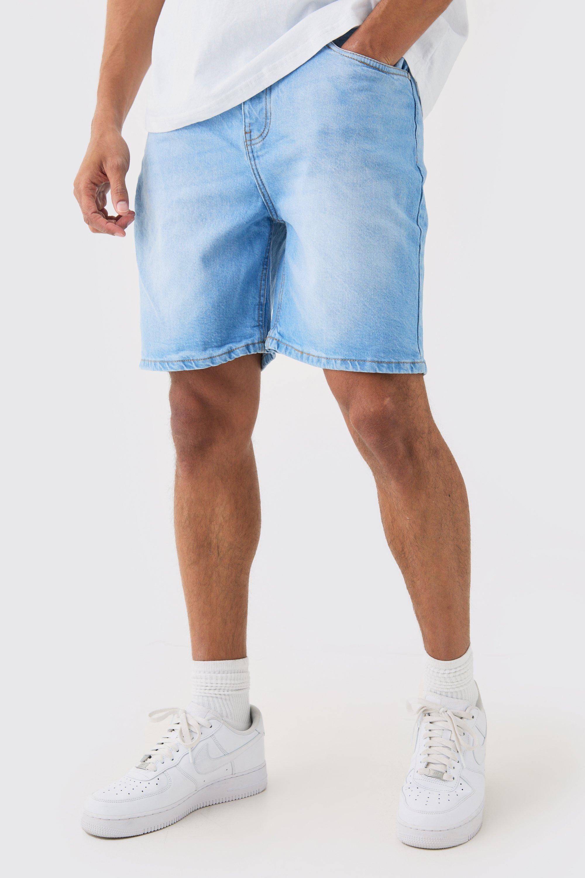 Image of Relaxed Rigid Denim Shorts In Light Blue, Azzurro