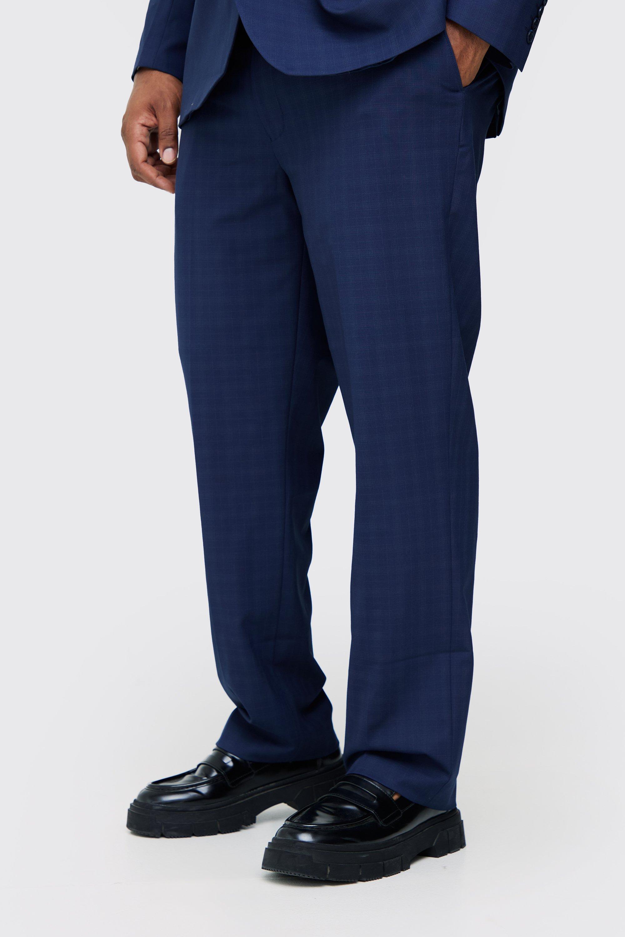 Mens Plus Dark Blue Check Regular Fit Suit Trouser, Blue