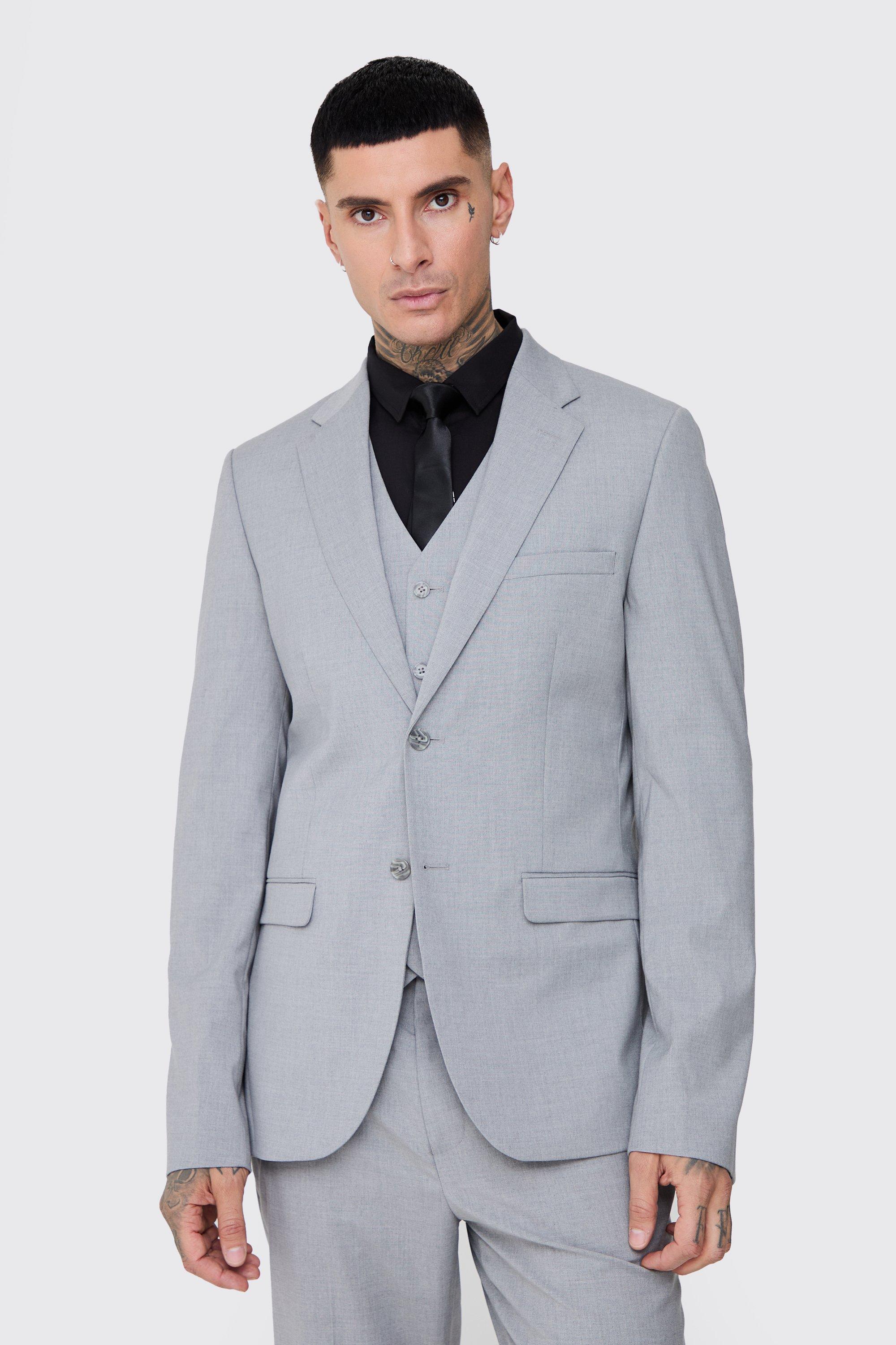 Mens Tall Essential Slim Fit Suit Jacket In Grey, Grey