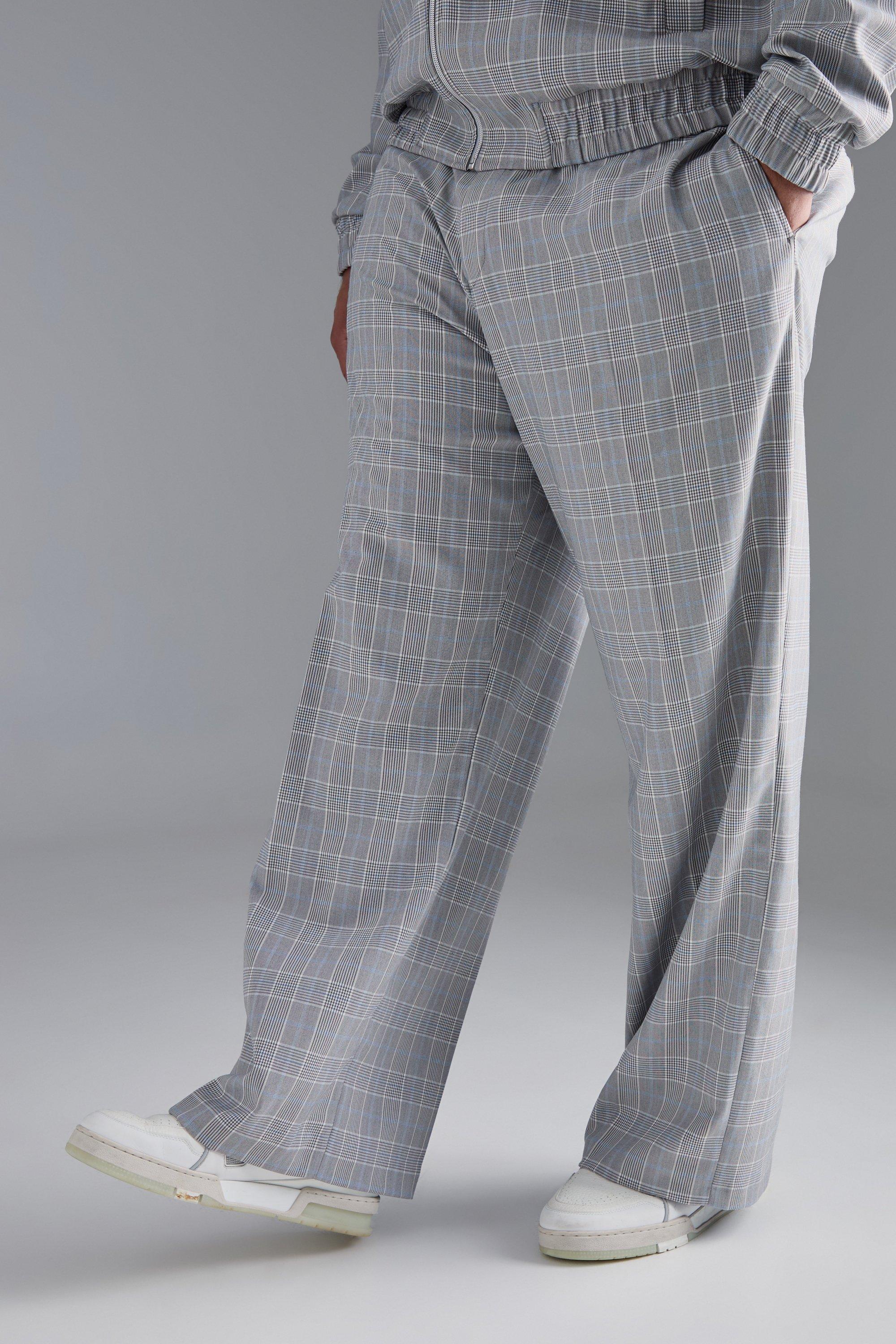 Plus Check Tailored Wide Leg Trousers, Grigio