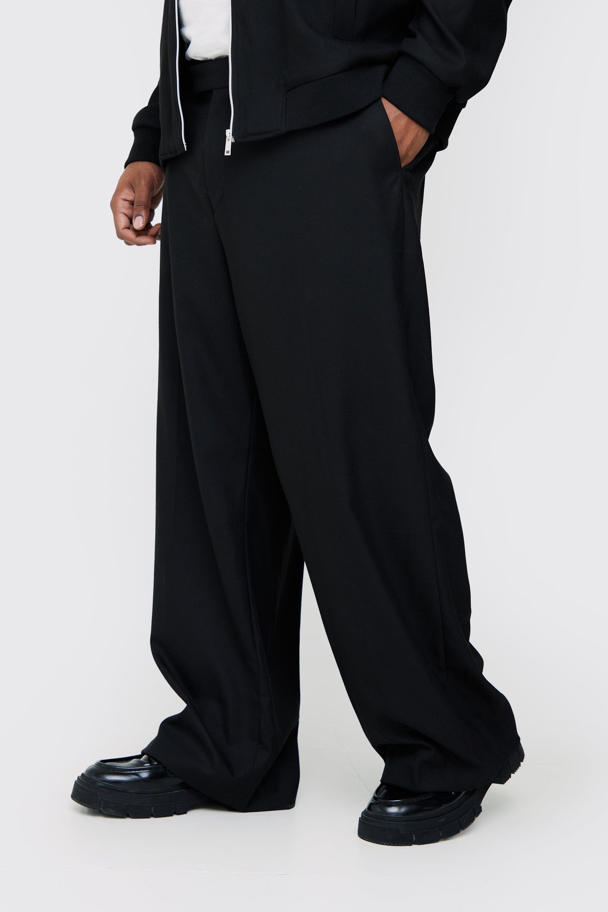 Image of Plus Side Stripe Drawcord Crop Straight Fit Trousers, Nero
