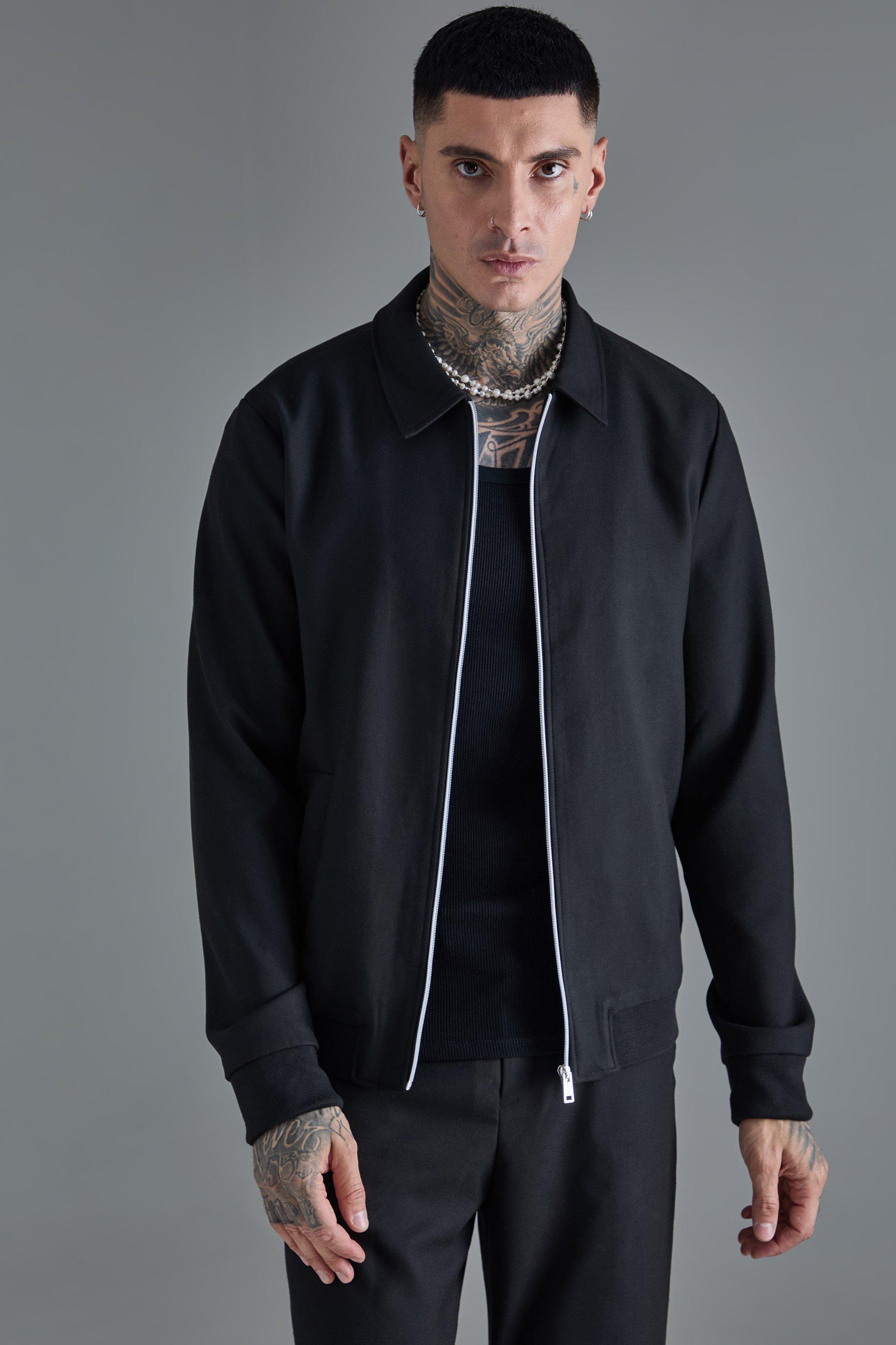 Mens Black Tall Oversized Smart Bomber Jacket, Black