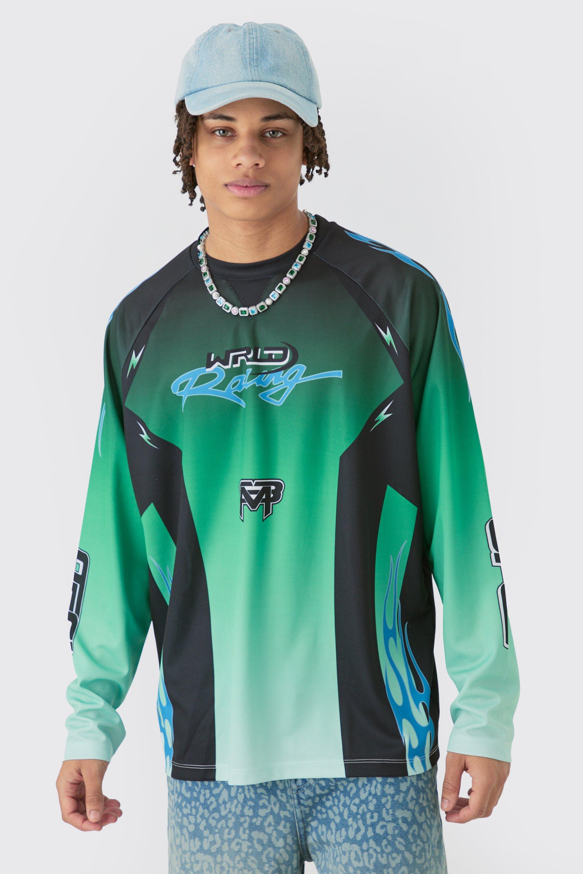 Image of Oversized Motorsport Homme Printed Long Sleeve Top, Verde