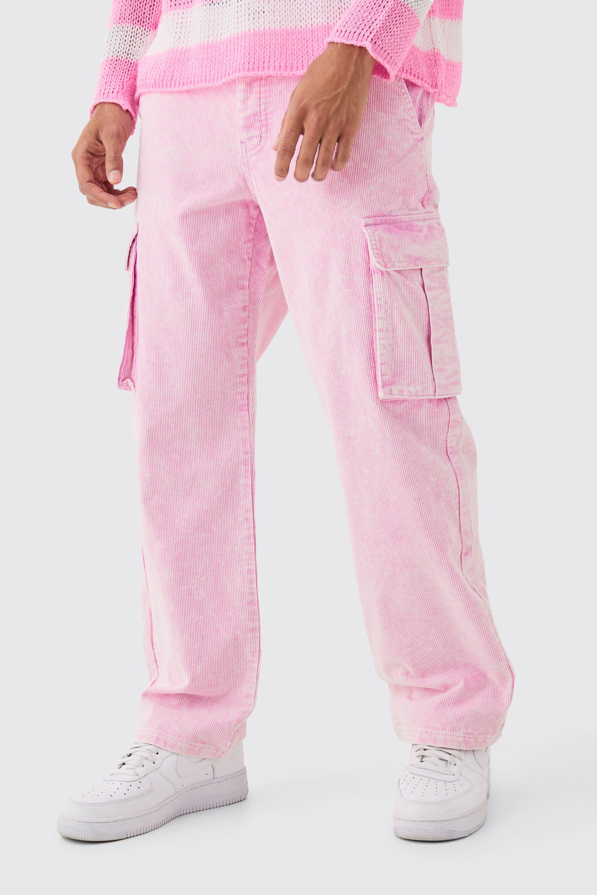 Image of Acid Wash Relaxed Cord Cargo Trouser, Pink
