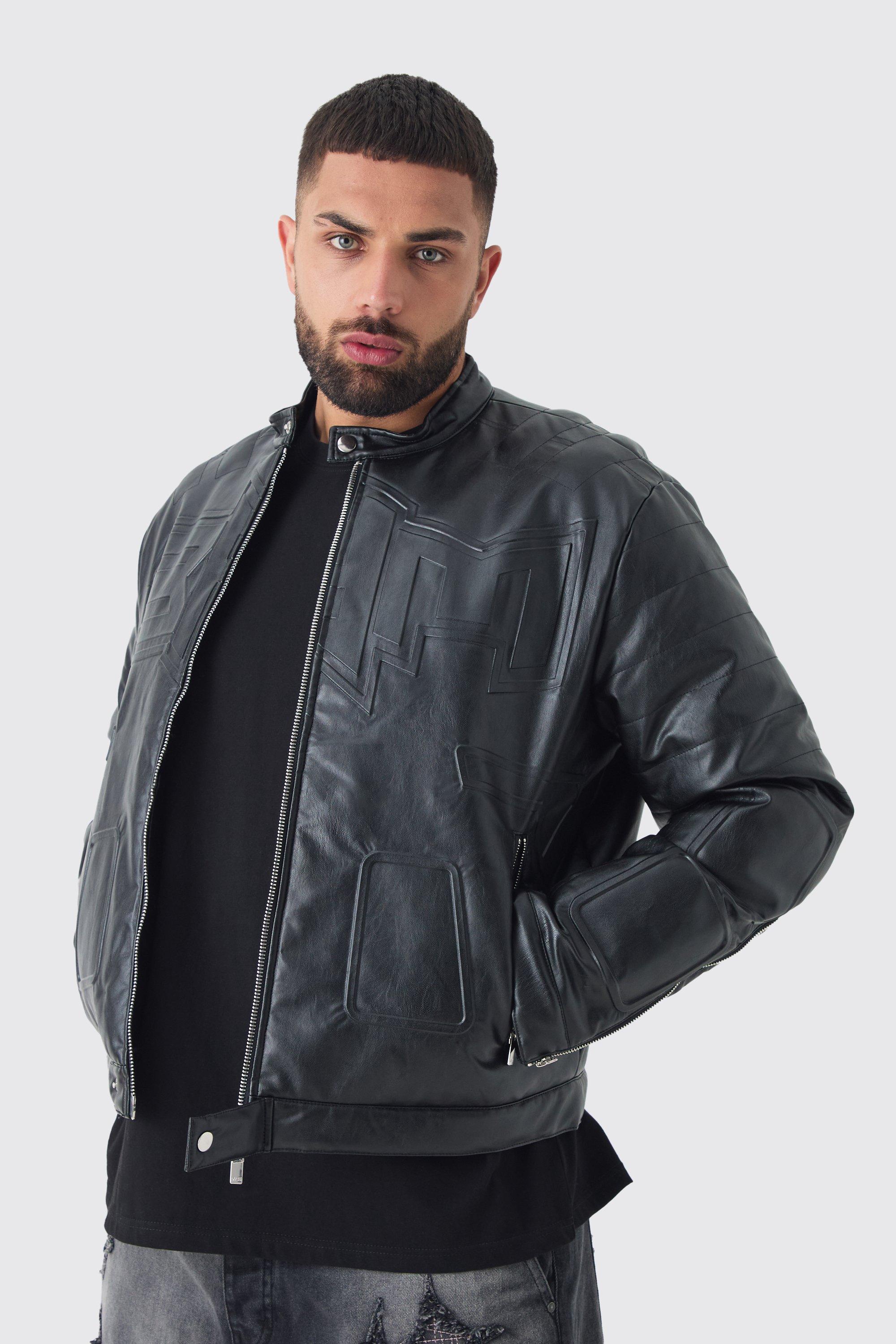 Giacca da biker Plus Size squadrata in PU nera senza colletto, Nero