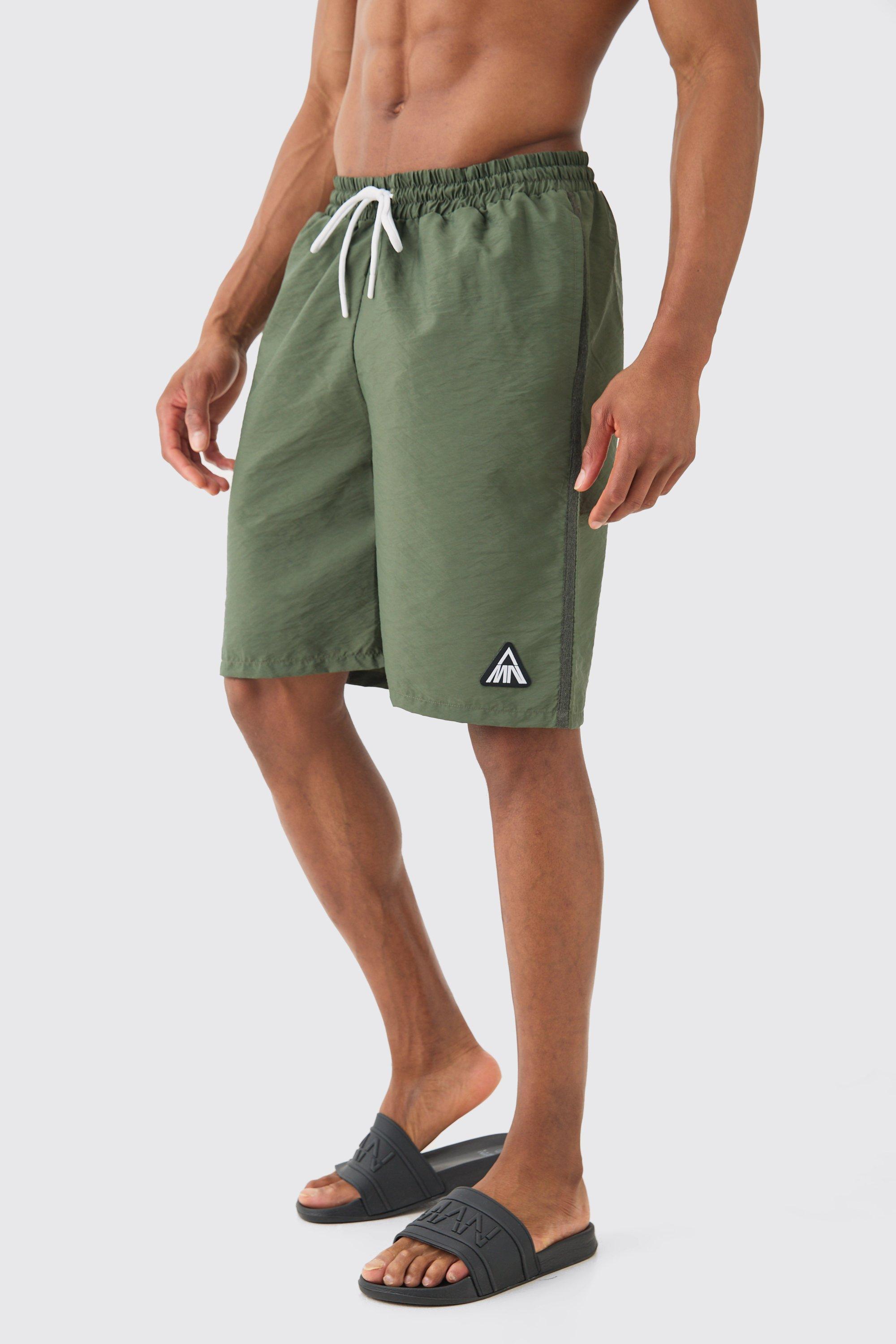 Mens Green Man Triangle Crinkle Board Swim Short, Green